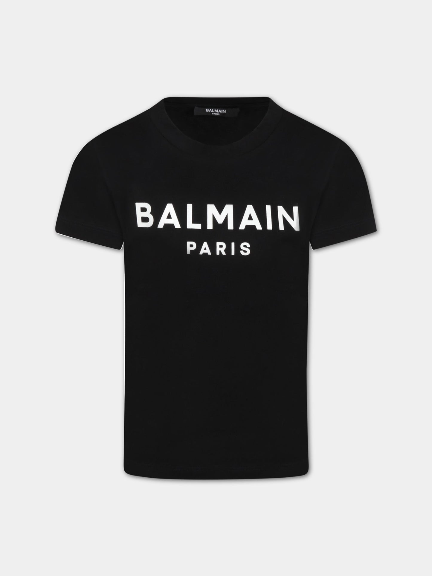 T-shirt nera per bambini con logo,Balmain Kids,6R8O11 Z0057 930BC