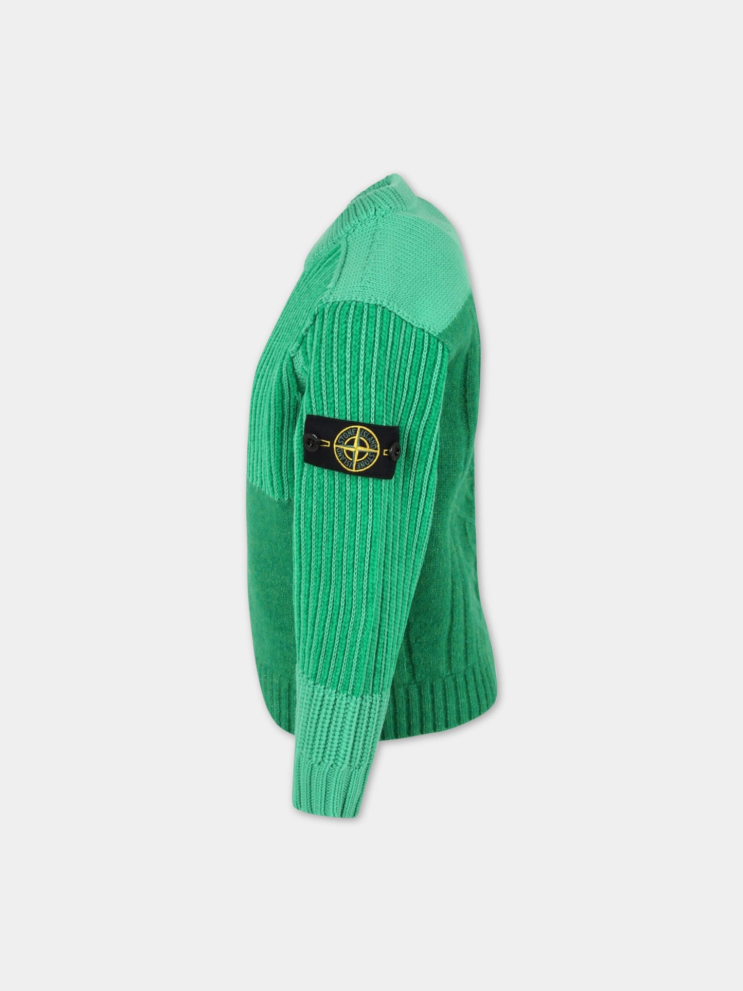 Maglione verde per bambino con patch logato,Stone Island Junior,7716514A6 V0050