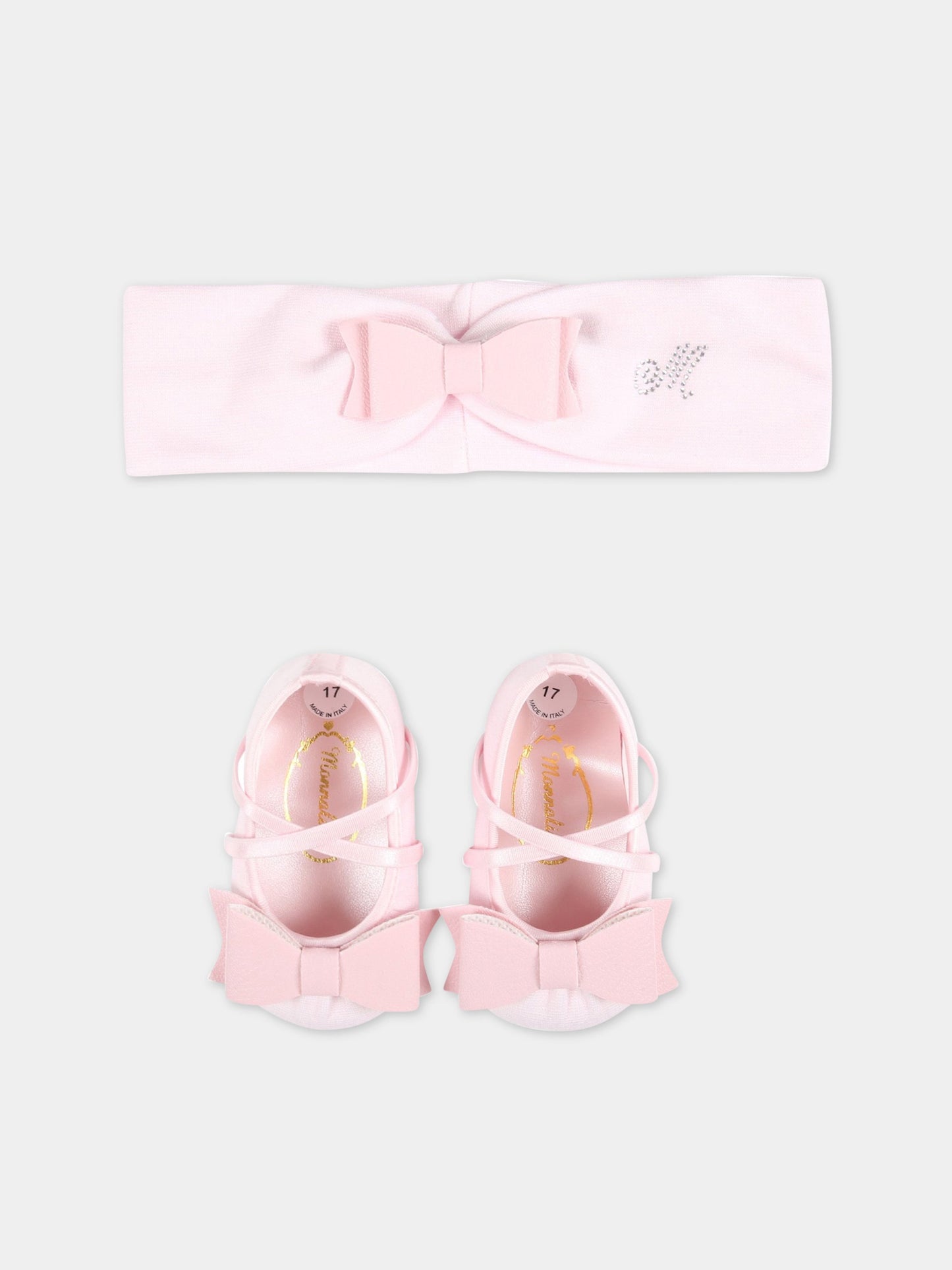 Set rosa per neonata con fiocco,Monnalisa,370001 0207 0091