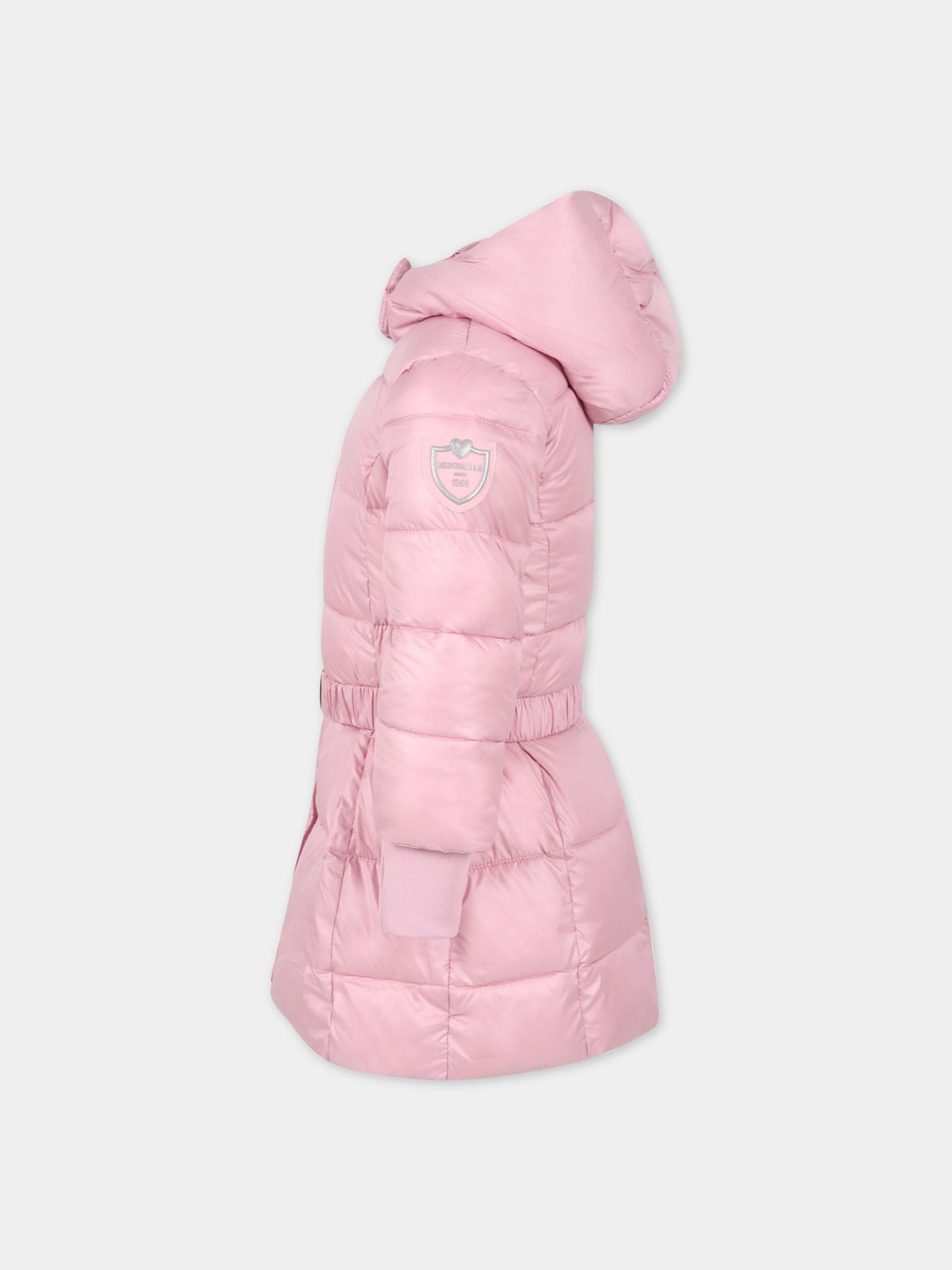 Piumino rosa per bambina con fiocco e logo,Monnalisa,170102 0040 091S