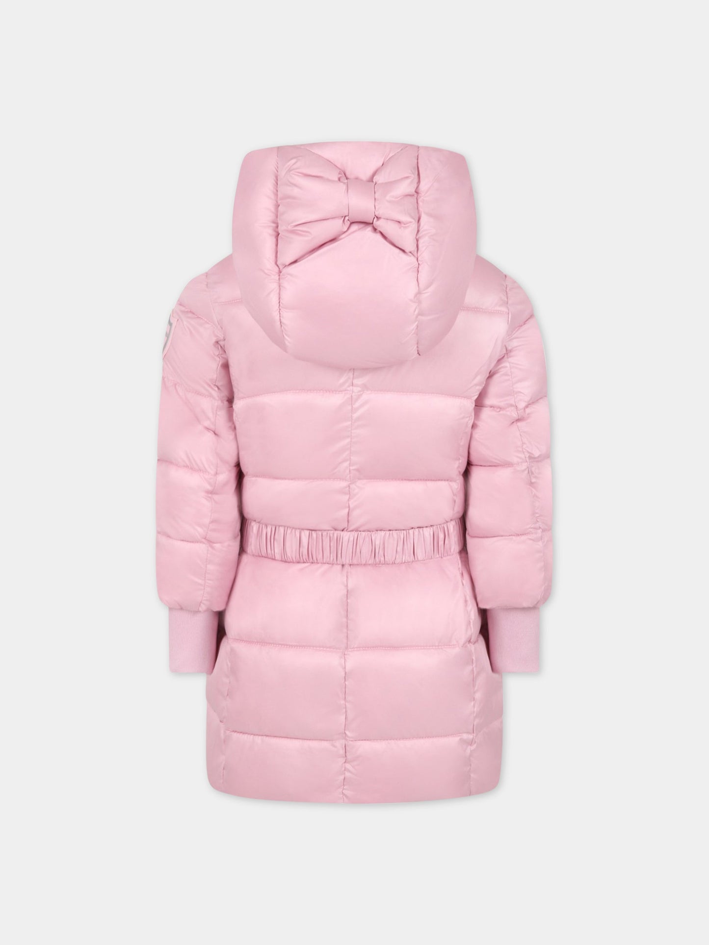 Piumino rosa per bambina con fiocco e logo,Monnalisa,170102 0040 091S