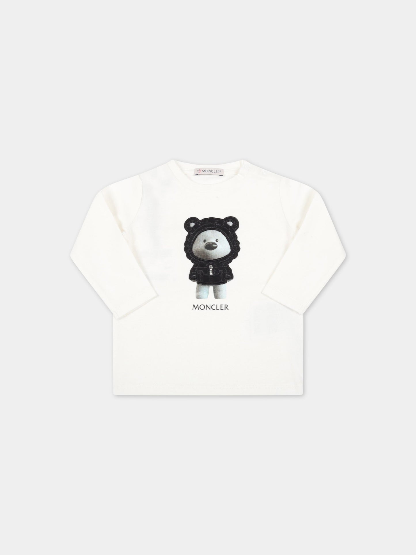 T-shirt bianca per neonati con orso,Moncler Kids,951 8D00001 8392E F09