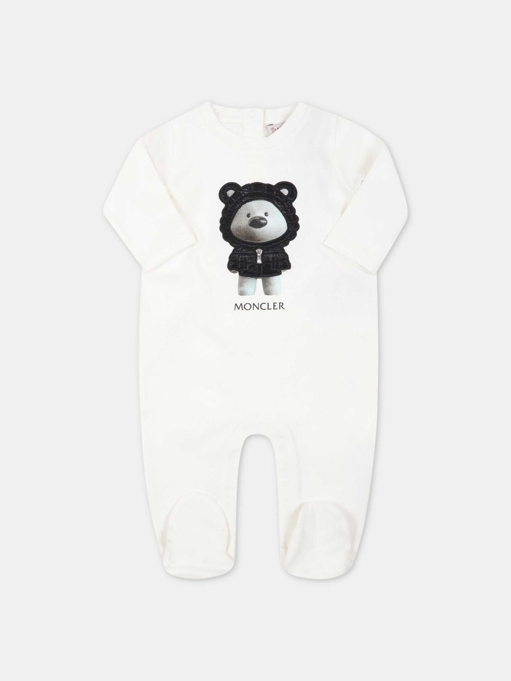 Tutina bianca per neonati con orso,Moncler Kids,951 8L00001 8392E F09