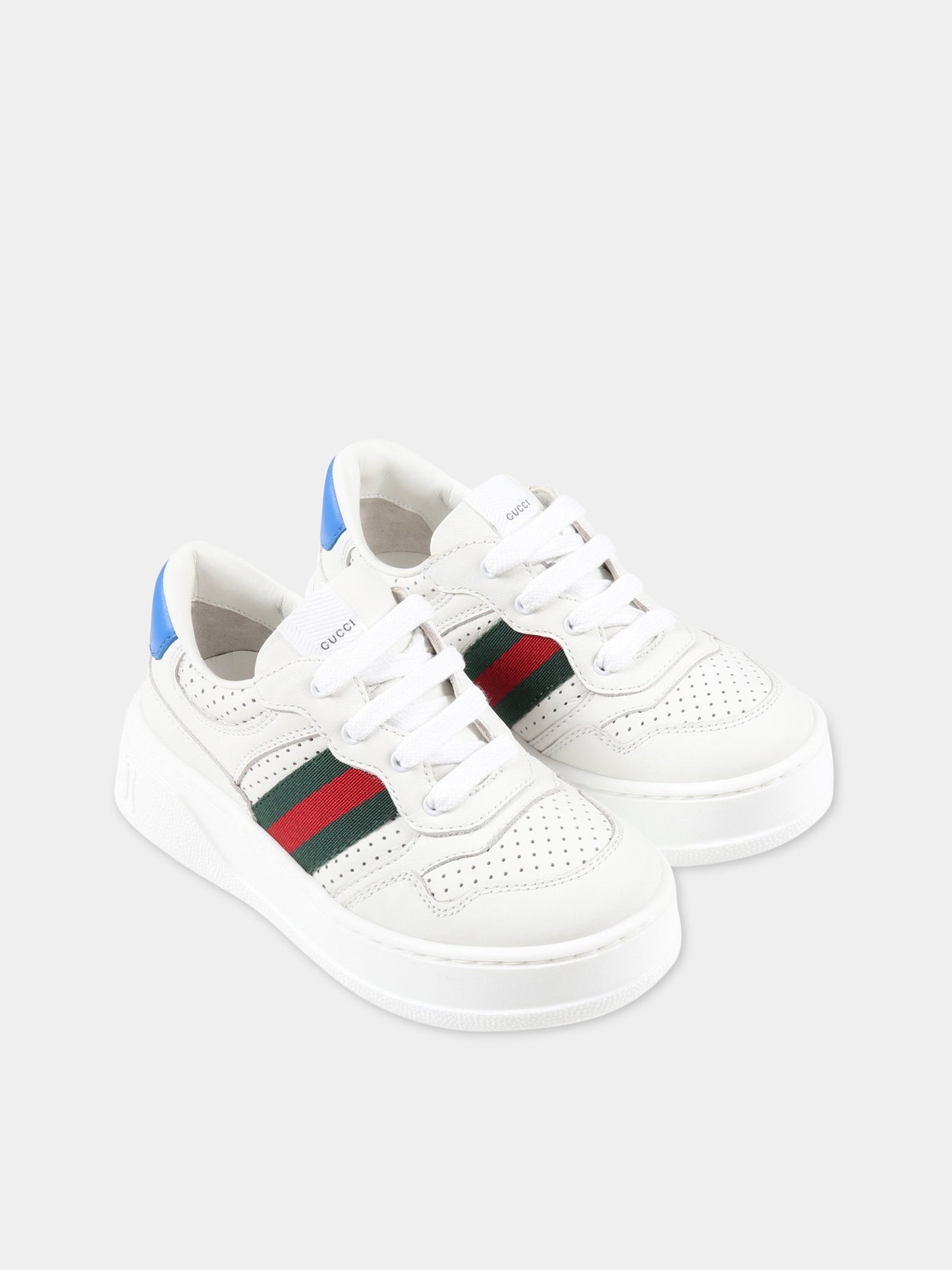 Sneakers bianche per bambini con dettaglio Web,Gucci Kids,702914/16 UPG10 9060