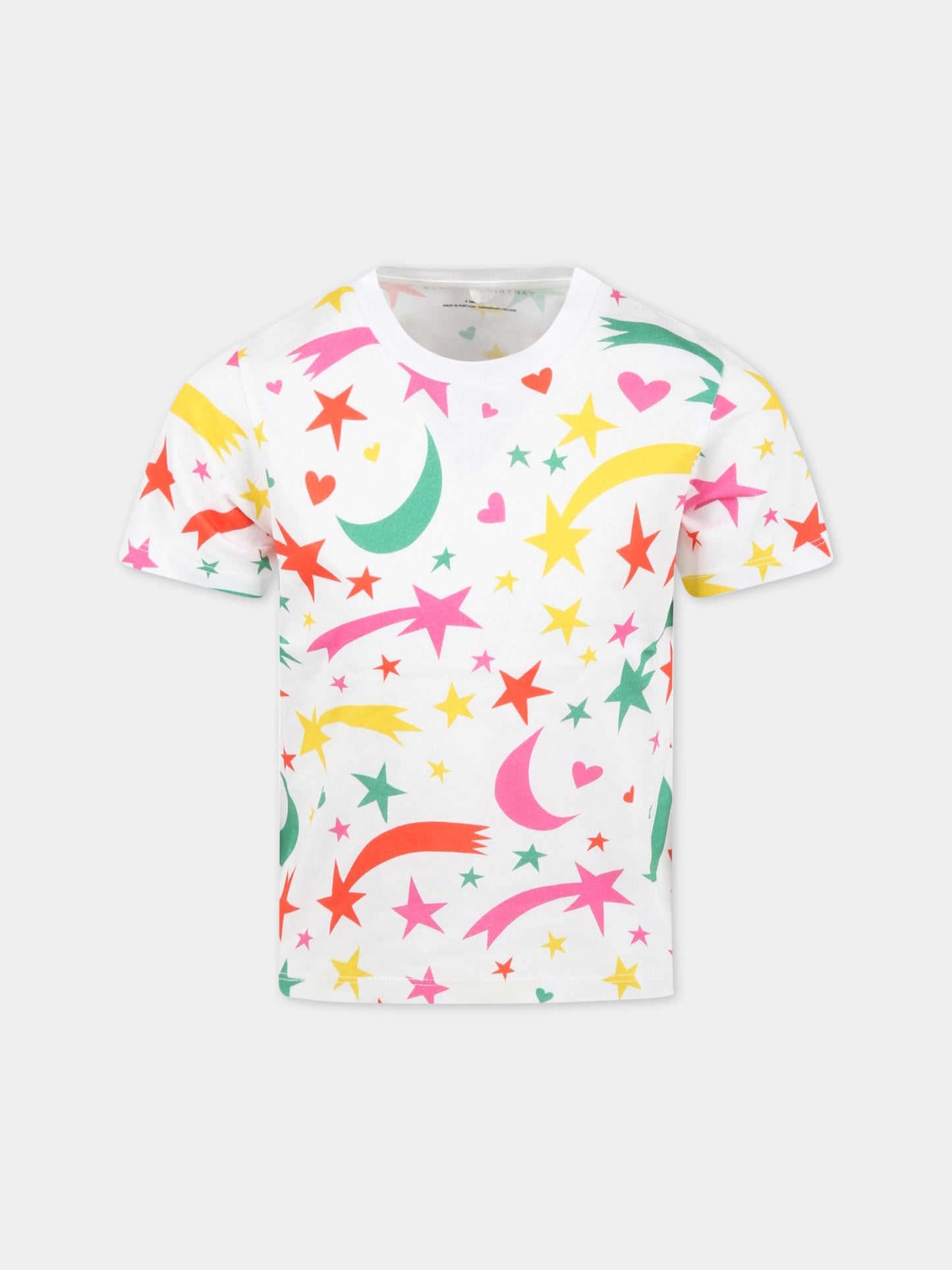 T-shirt bianca per bambini con stelle, cuori e lune,Stella Mccartney Kids,8R8D61 Z0694 100MC