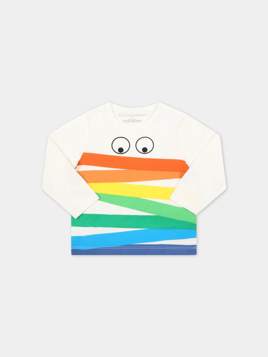 T-shirt avorio per neonato con occhi e arcobaleno,Stella Mccartney Kids,8R8530 Z0434 101