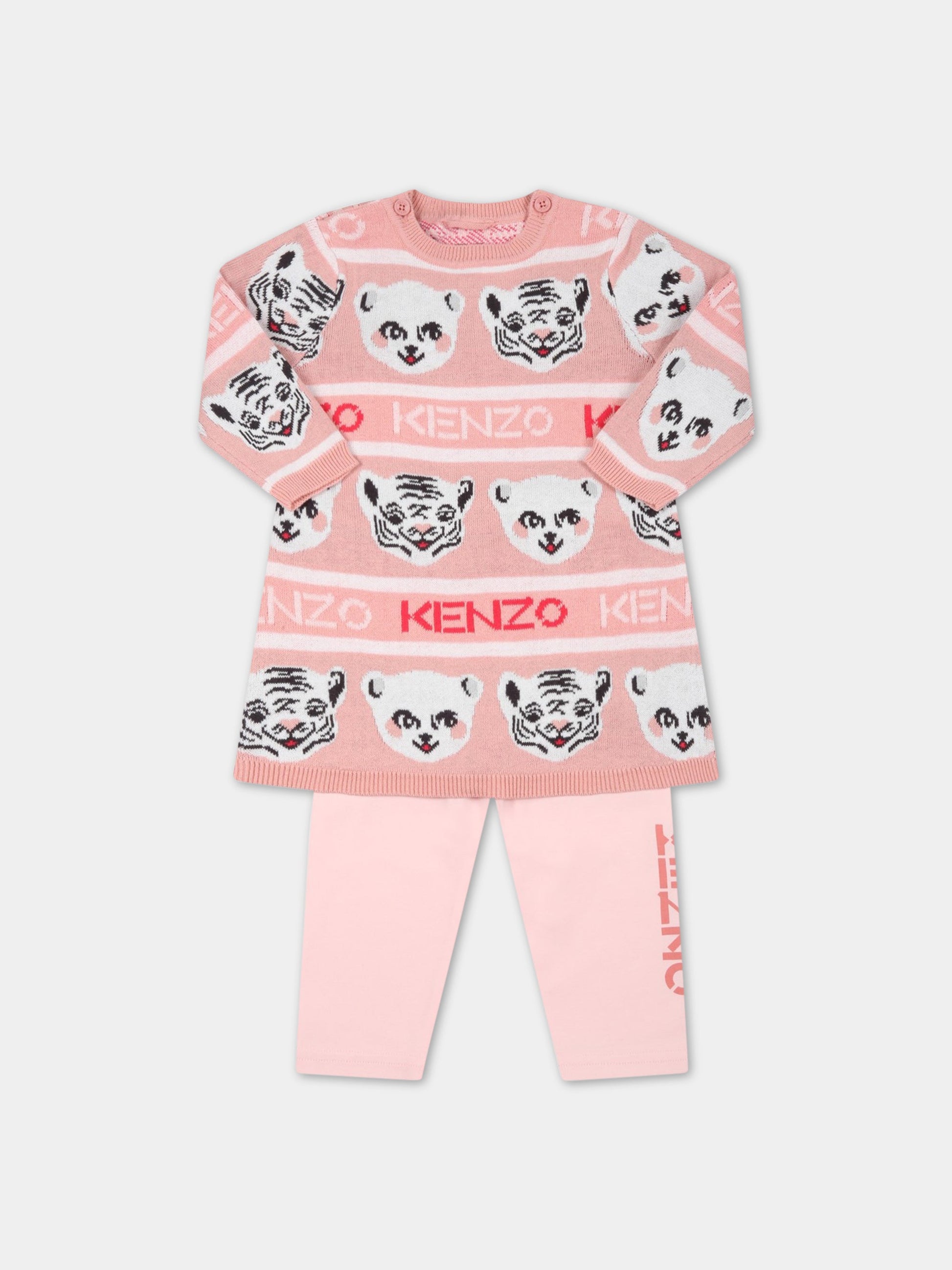 Completo rosa per neonata con loghi,Kenzo Kids,K98063 493