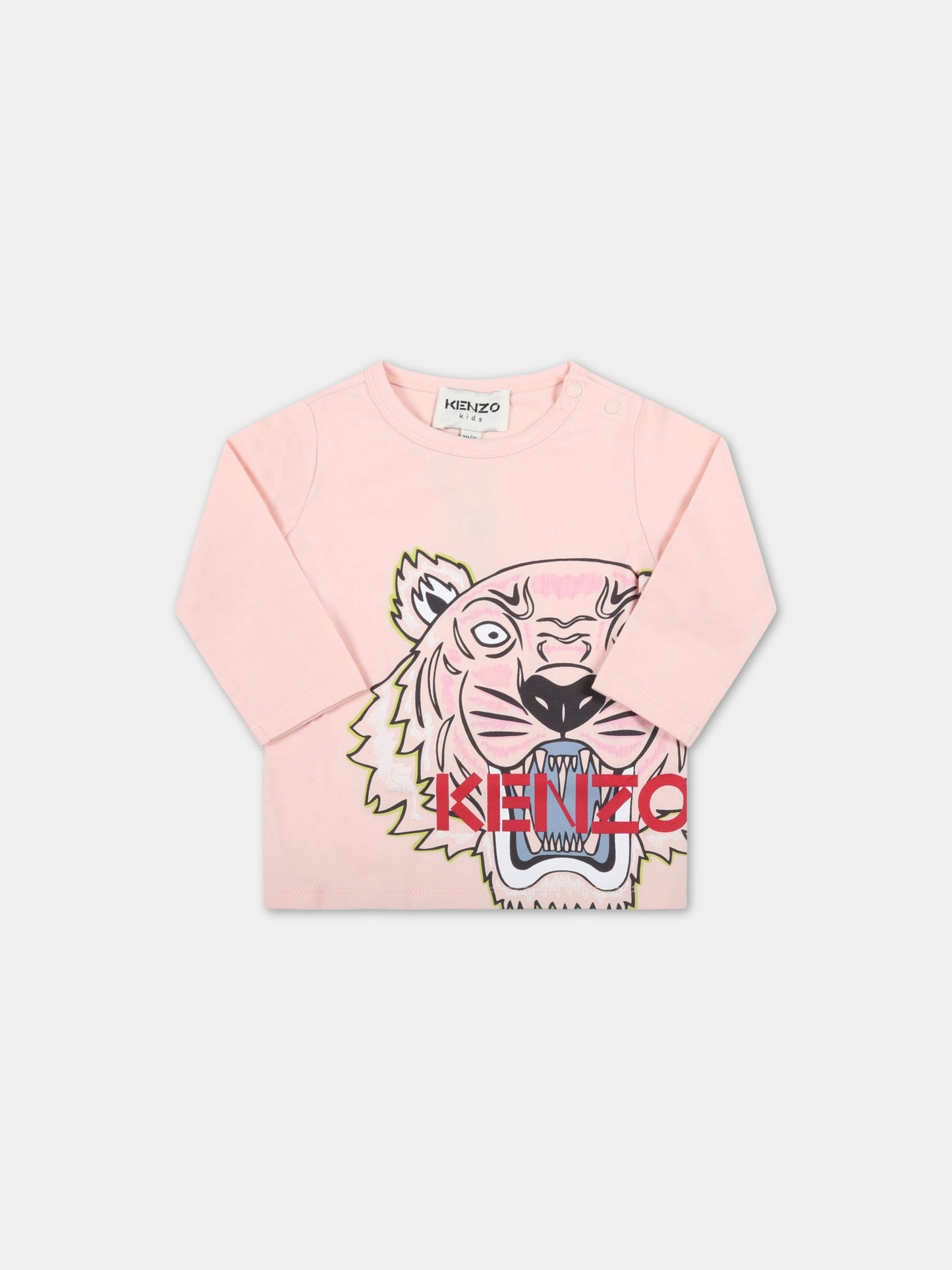 T-shirt rosa per neonata con tigre,Kenzo Kids,K05405 471