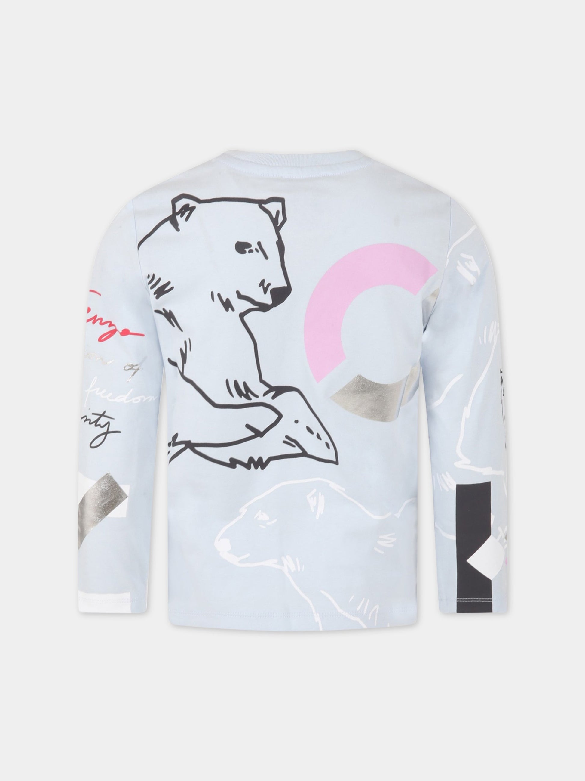 T-shirt celeste per bambina con iconici animali,Kenzo Kids,K15539 782