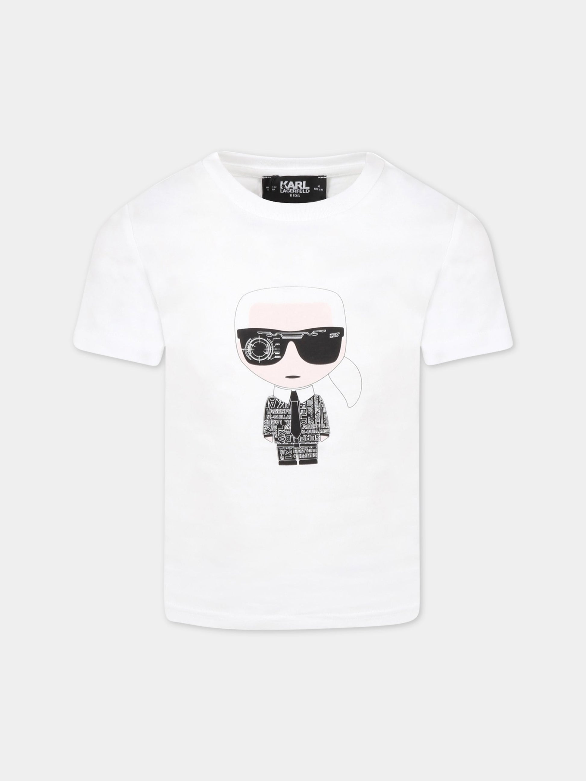 T-shirt bianca per bambina con Karl e logo nero,Karl Lagerfeld Kids,Z25370 10B