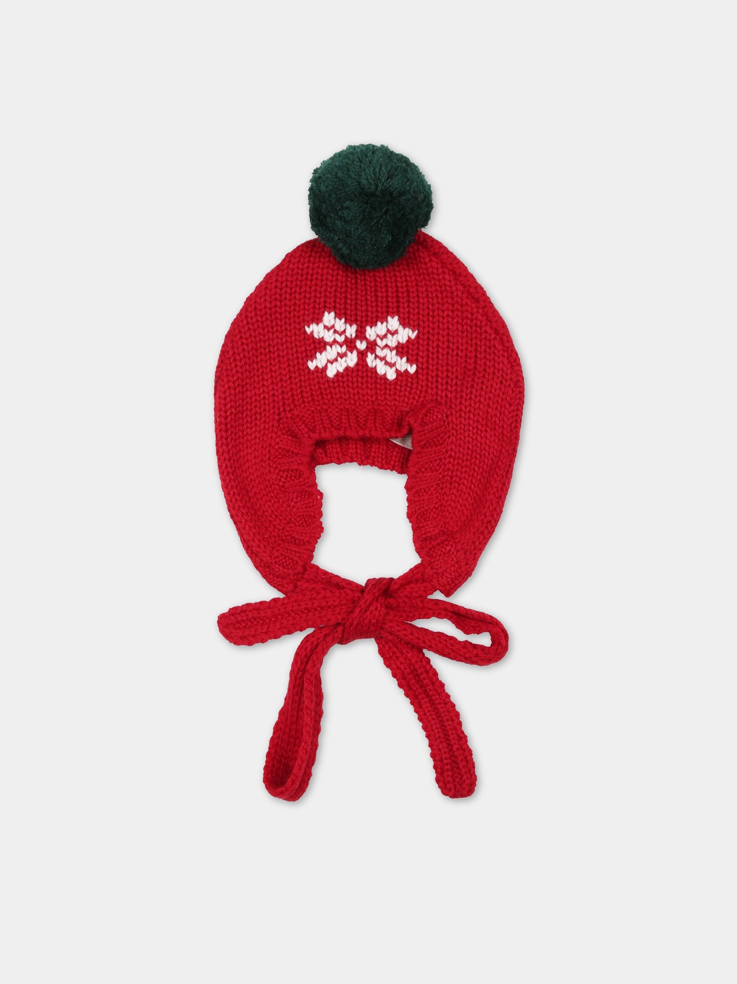 Cappello rosso per neonati con pom pon verde,La Stupenderia,WBCP30826 827