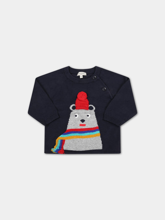 Maglione blu per neonato con orso,Paul Smith Junior,P05077 83D