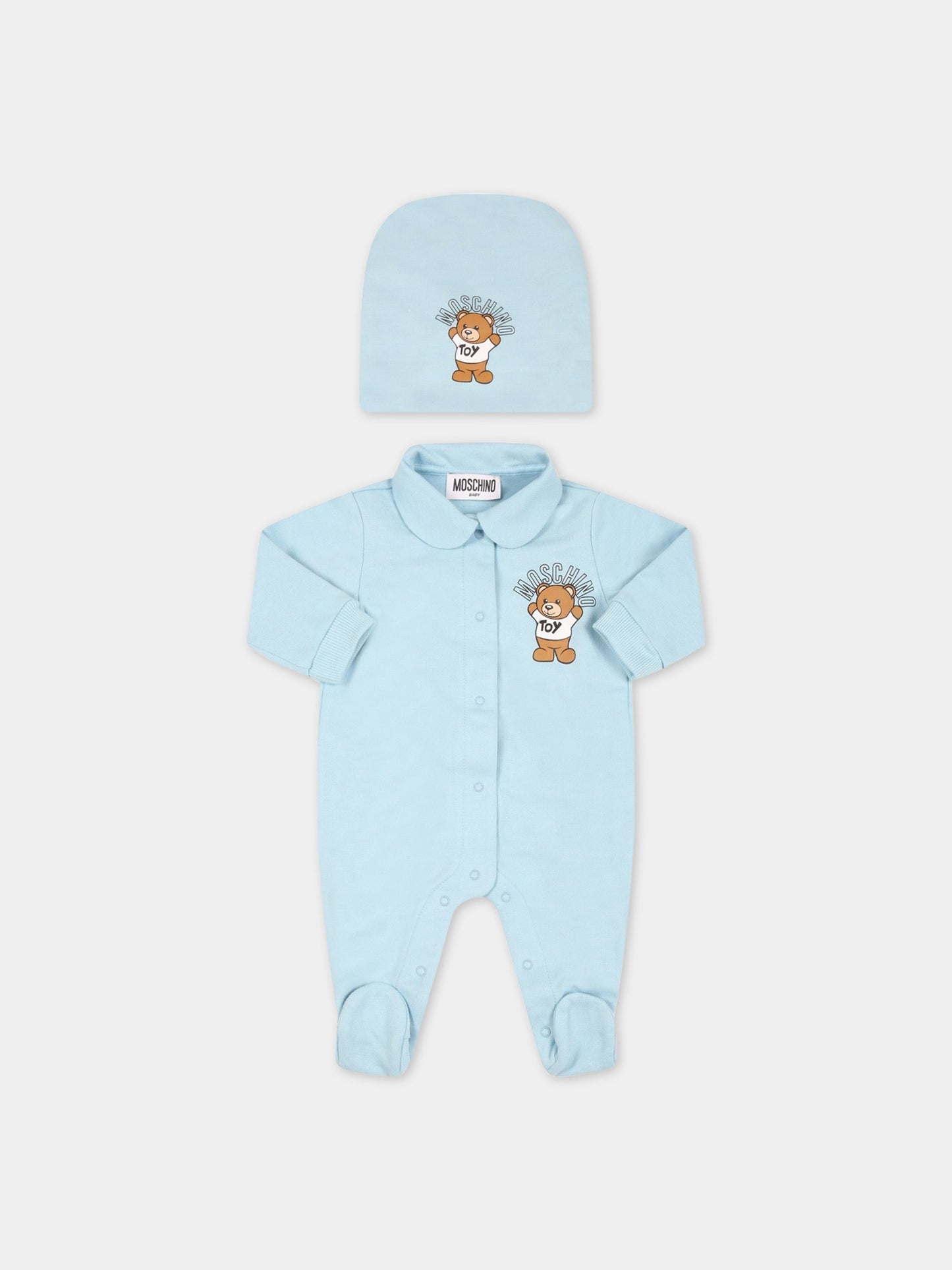 Set celeste per neonato con teddy bear,Moschino Kids,MUY047 LCA40 40304