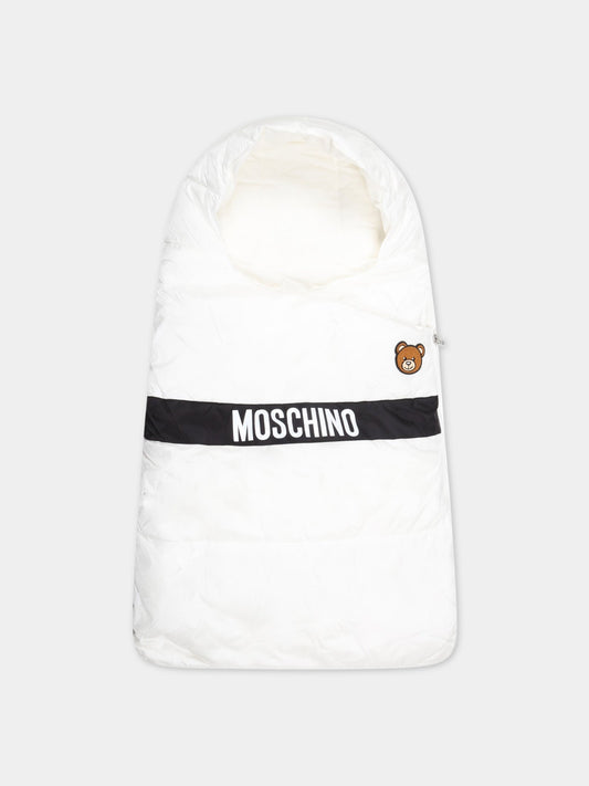 Sacco nanna bianco per neonati con logo,Moschino Kids,MUE00I L3A22 10063 CLOUD