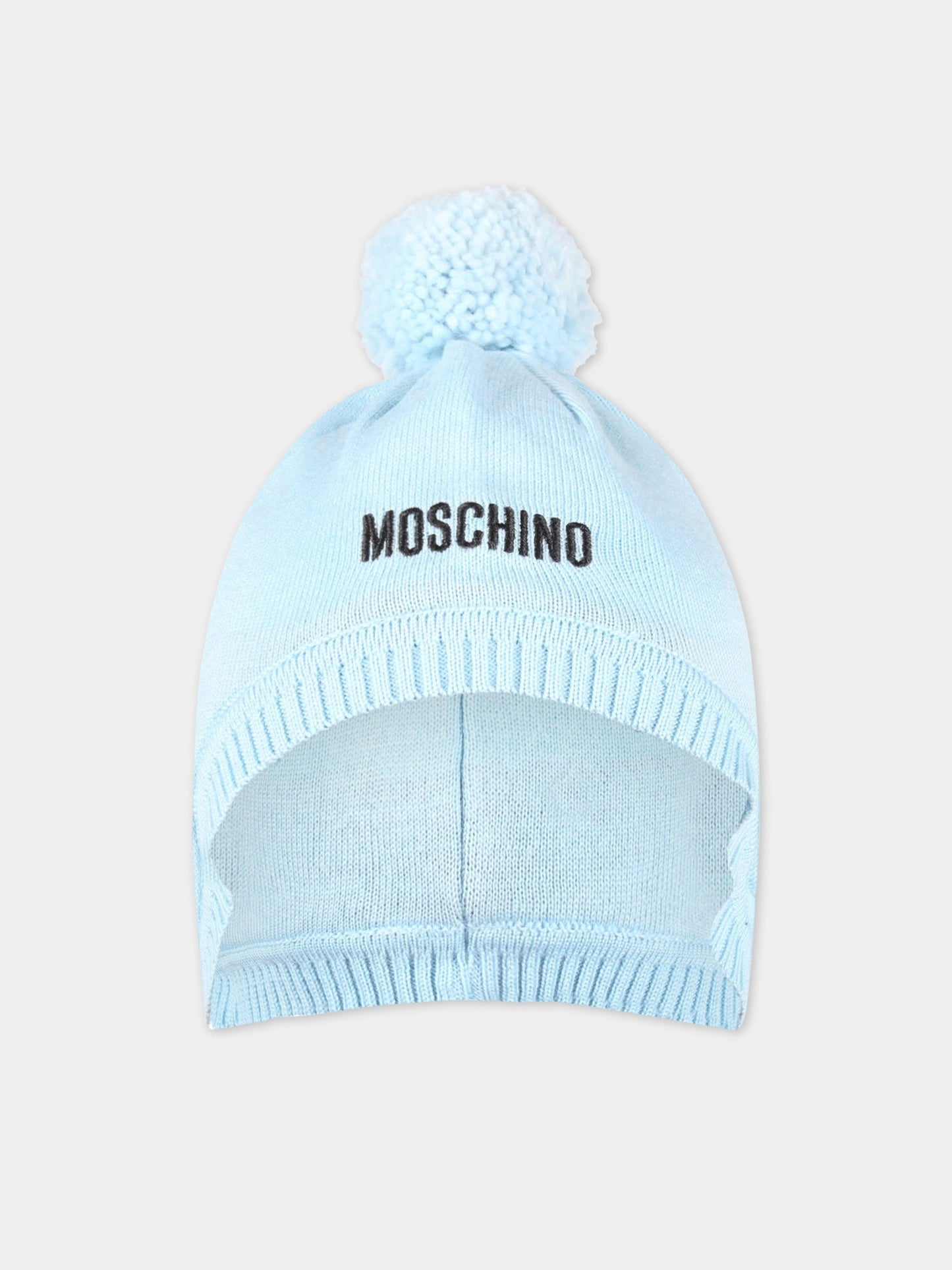 Cappello celeste per neonato con logo,Moschino Kids,MUX044 LHE18 40304