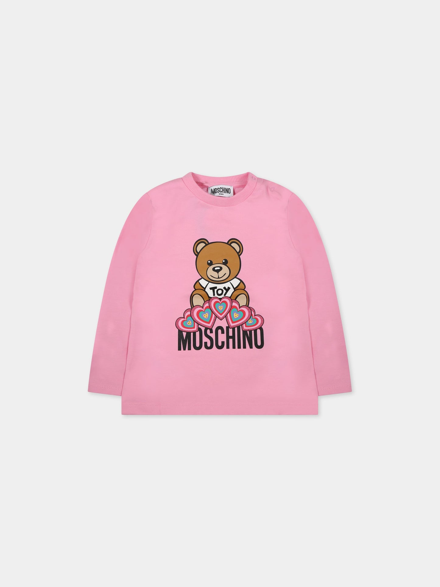 T-shirt fucsia per neonata con teddy bear,Moschino Kids,MDO00C LBA11 50879