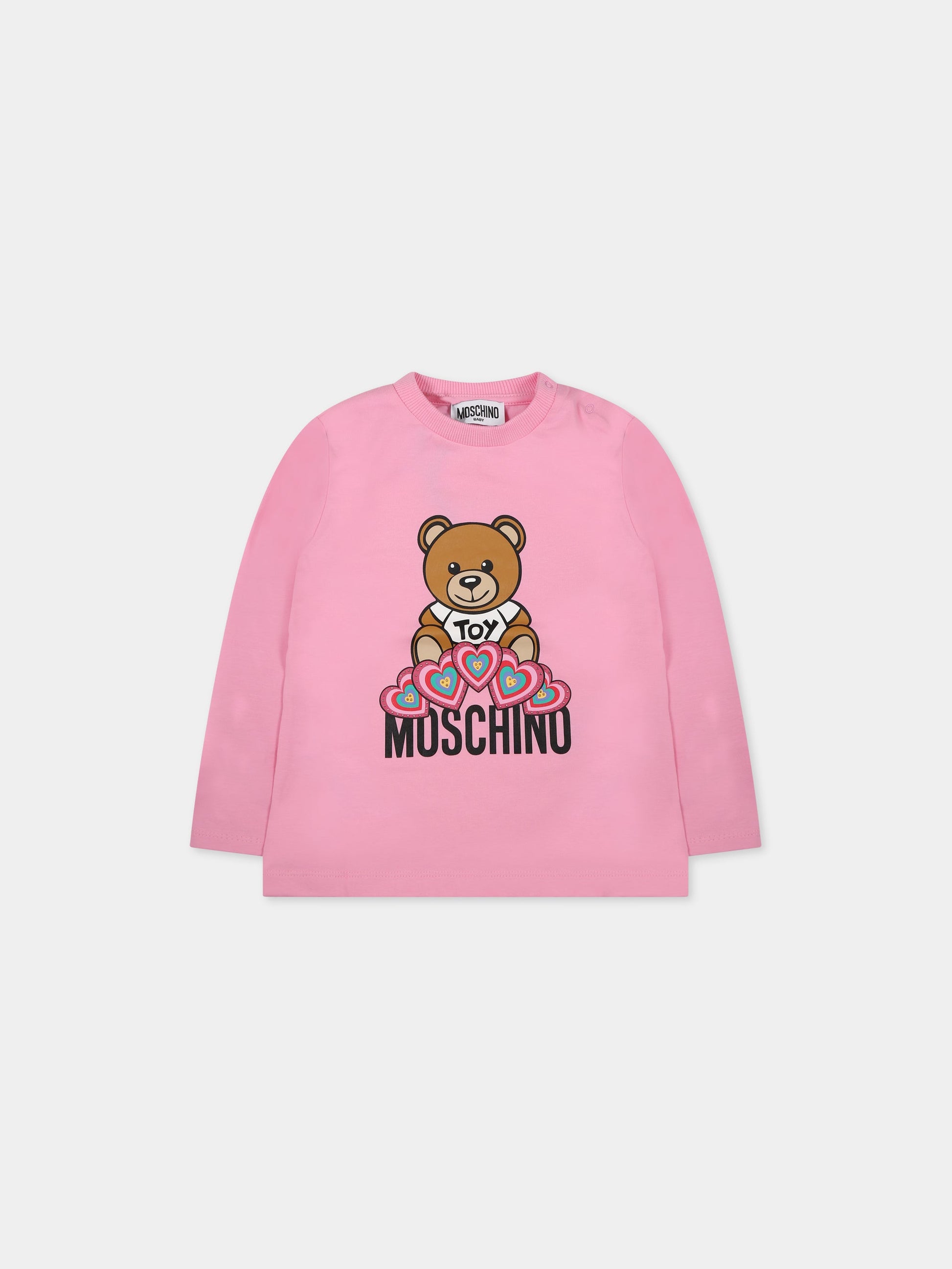 T-shirt fucsia per neonata con teddy bear,Moschino Kids,MDO00C LBA11 50879