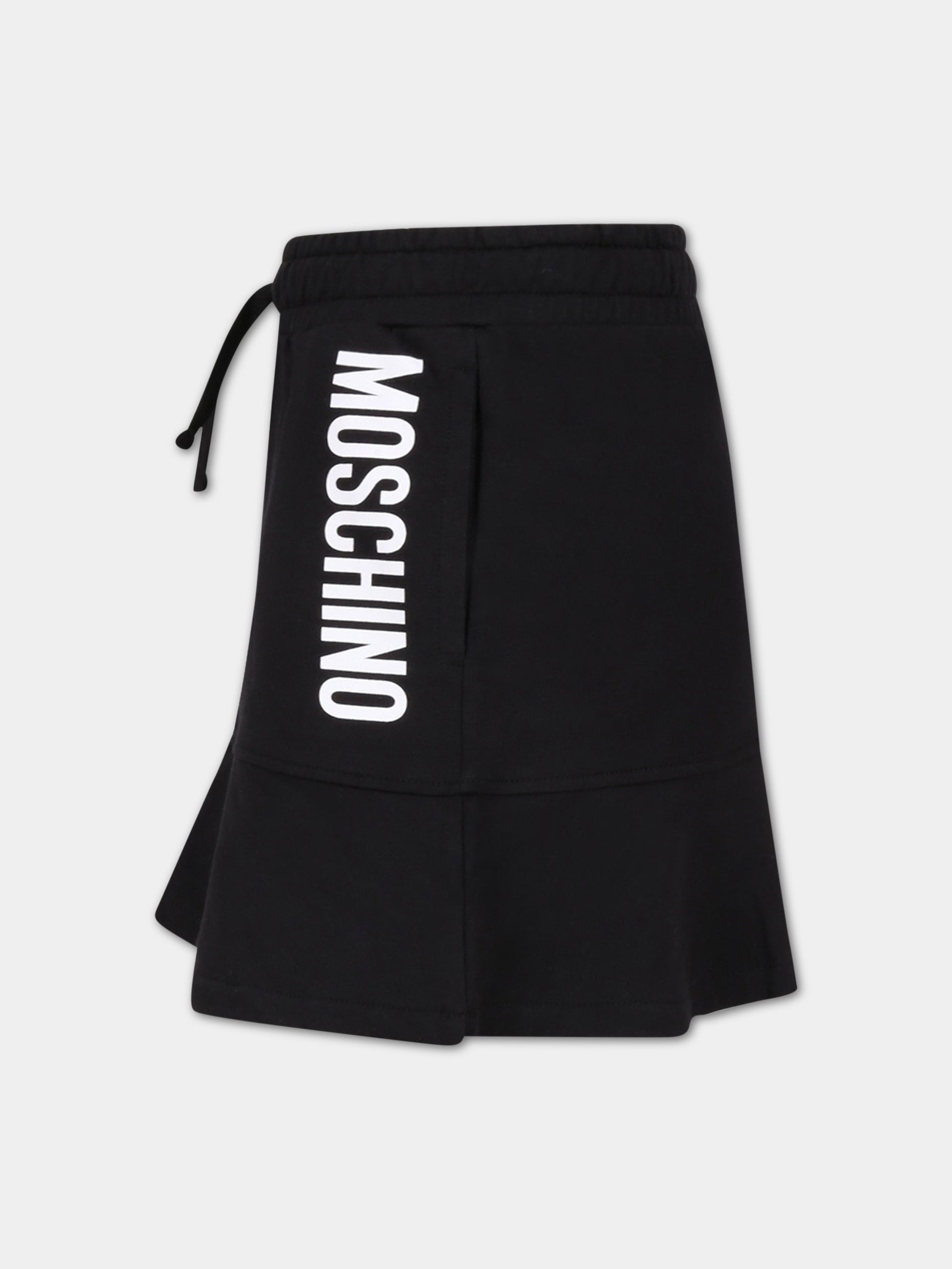 Gonna nera per bambina con logo,Moschino Kids,HDJ02A LDA26 60100