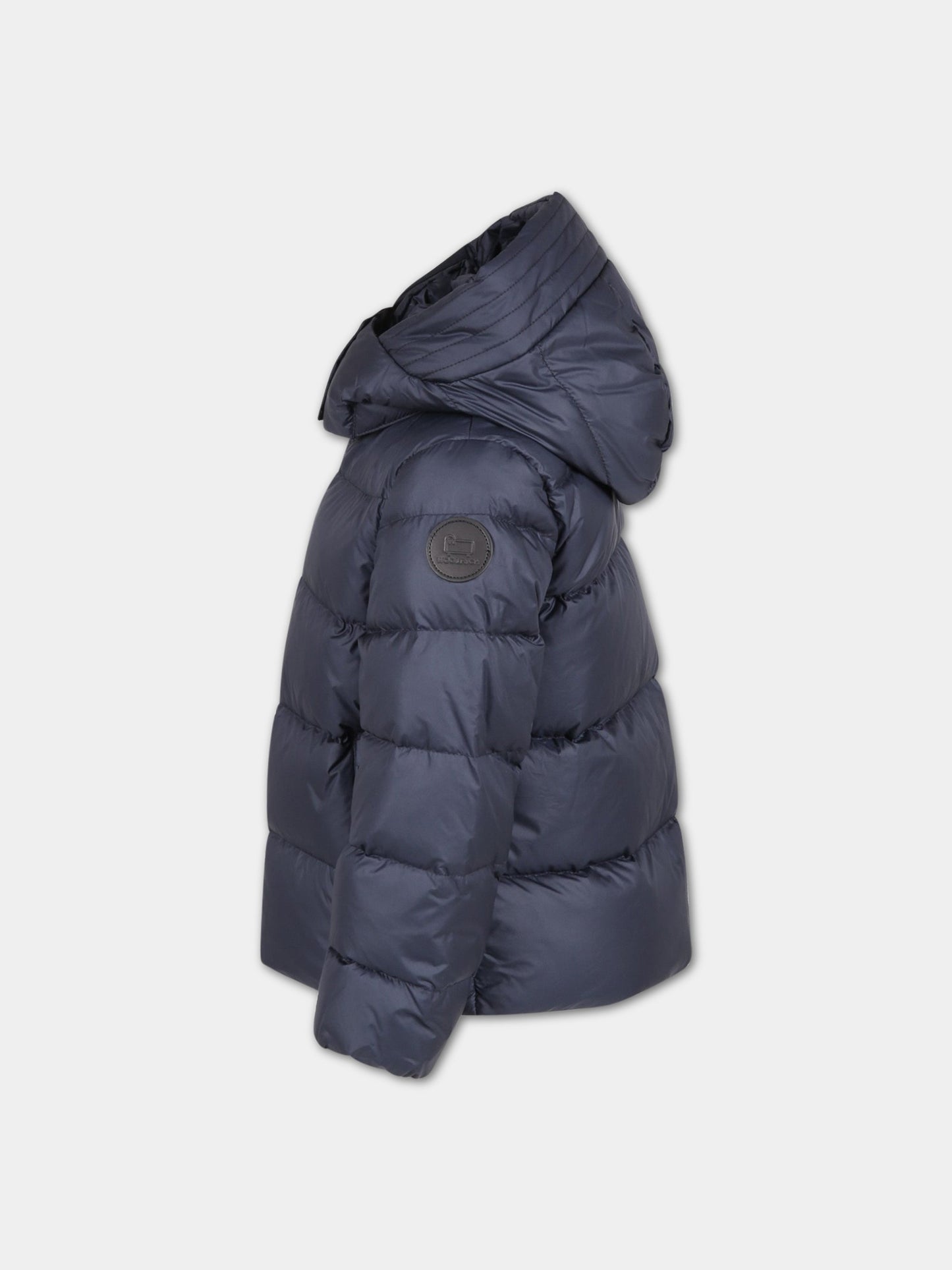 Piumino blu per bambina con patch,Woolrich Kids,CFWKOU0341FRUT2740 3989