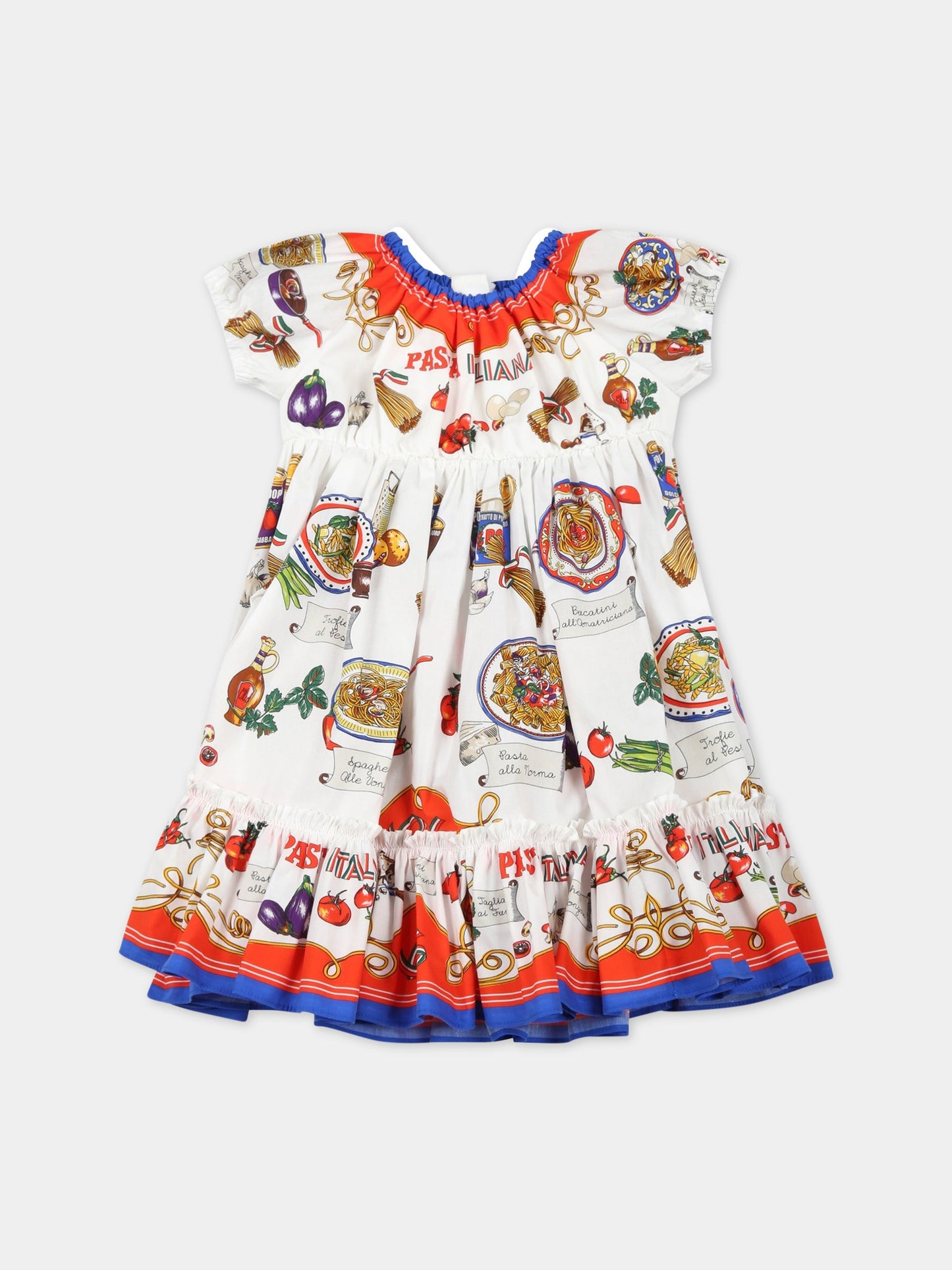 Vestito bianco per neonata con stampe iconiche,Dolce & Gabbana Kids,L22DC9 G7E1N HA3UP