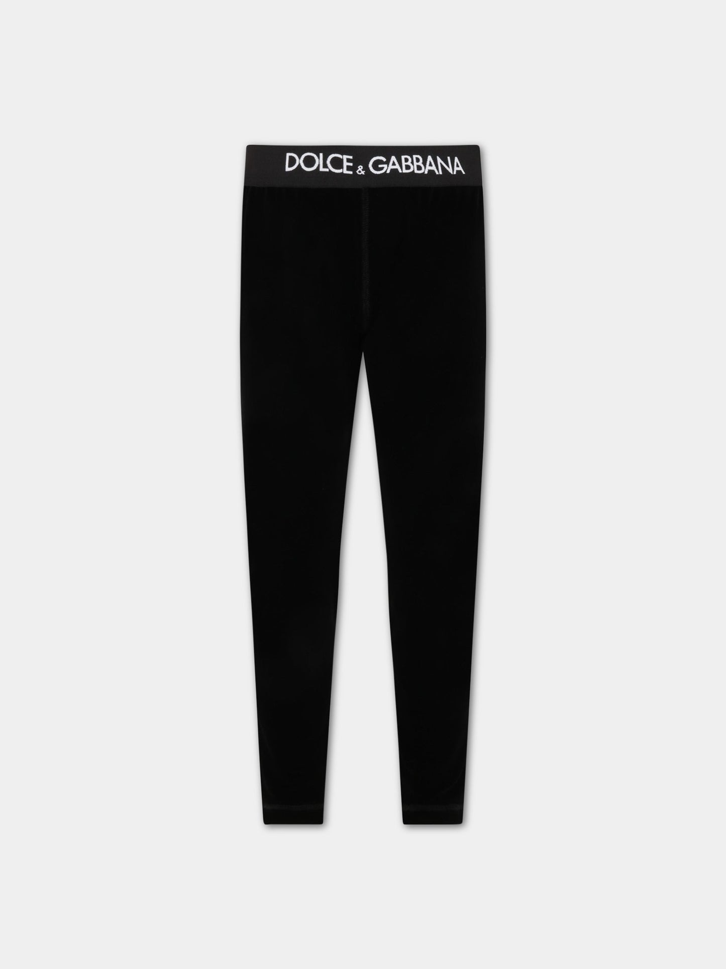 Pantaloni neri per bambina con logo bianco,Dolce & Gabbana Kids,L5JP9J FUWD6 N0000