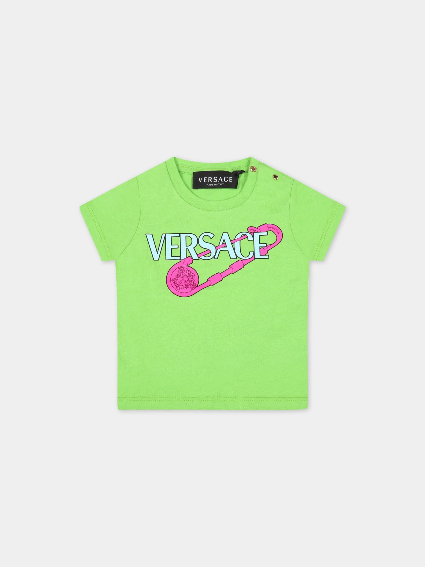 T-shirt verde per neonata con logo,Versace,1000152 1A04770 2G840 AY0034