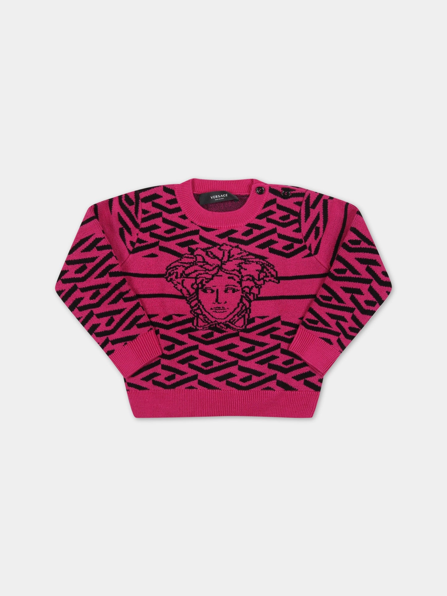 Maglione fucsia per neonata con Medusa,Versace,1003877 1A02098 2P350 AY6420