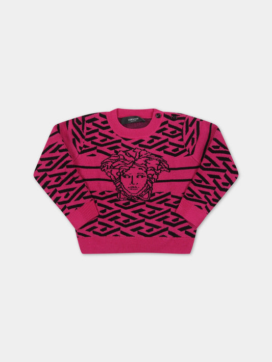 Maglione fucsia per neonata con Medusa,Versace,1003877 1A02098 2P350 AY6420