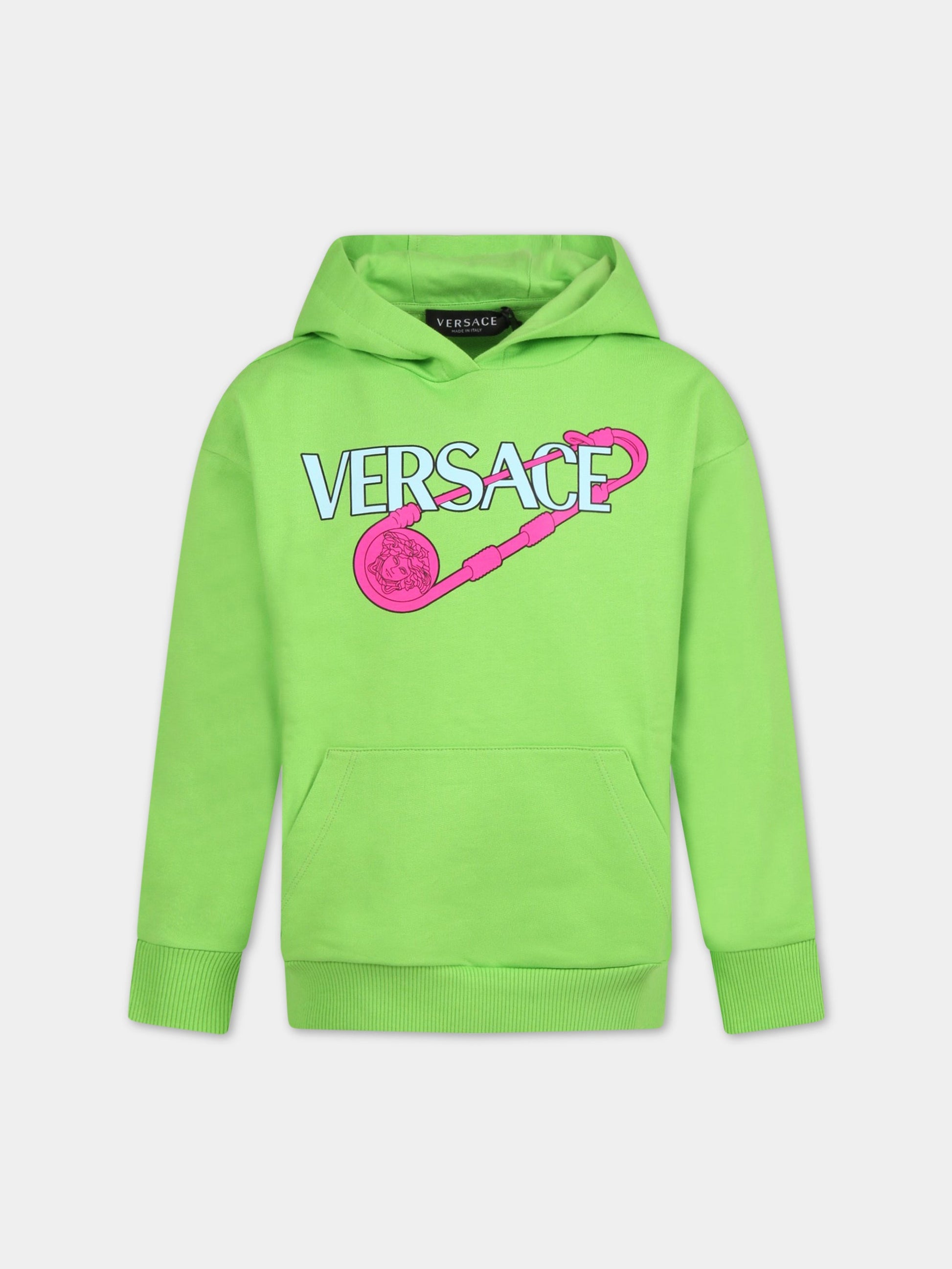 Felpa verde per bambina con logo,Versace,1006744 1A04697 2G840 AY0191