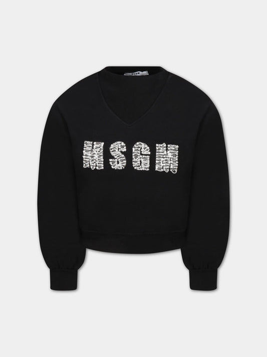 Felpa nera per bambina con logo,Msgm Kids,MS029226 110