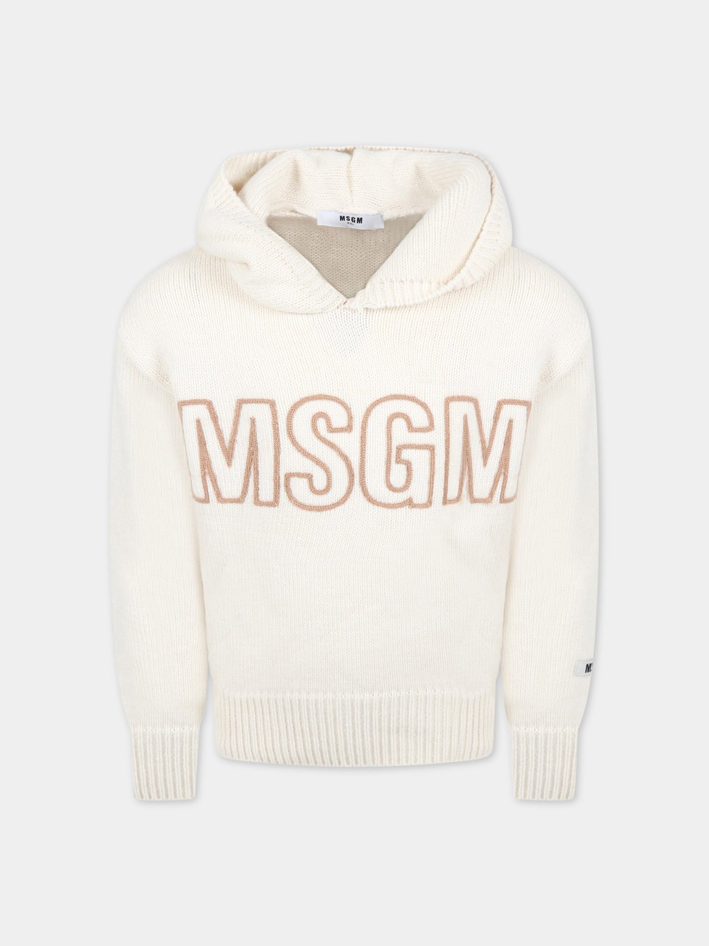 Maglione avorio per bambini con logo,Msgm Kids,MS029297 036