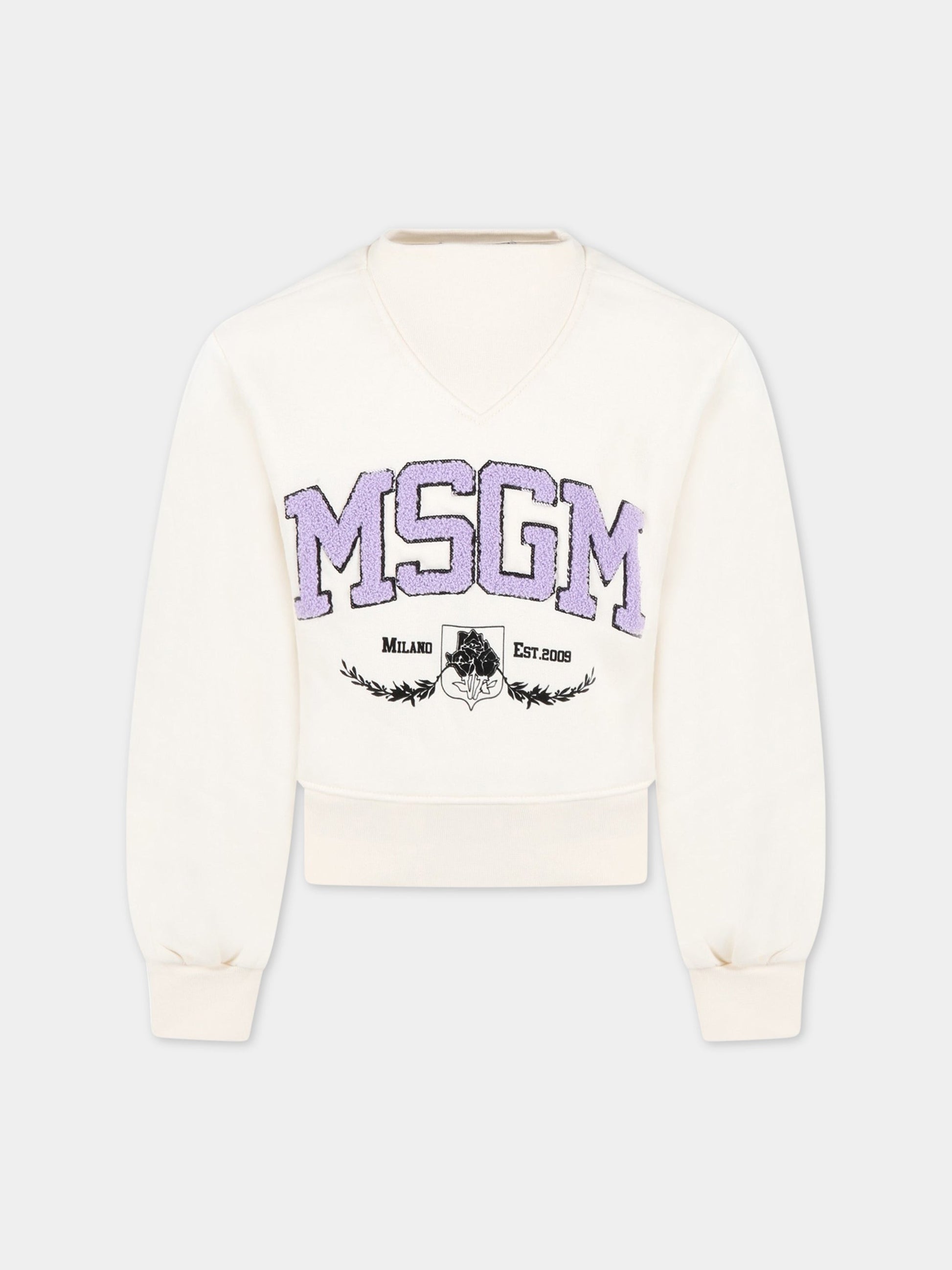 Felpa avorio per bambina con logo,Msgm Kids,MS029213 013