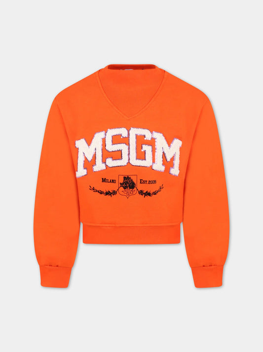 Felpa arancione per bambina con logo,Msgm Kids,MS029213 030