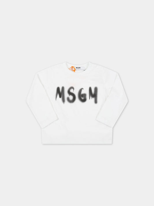 T-shirt bianca per neonati con logo nero,Msgm Kids,MS029301 001