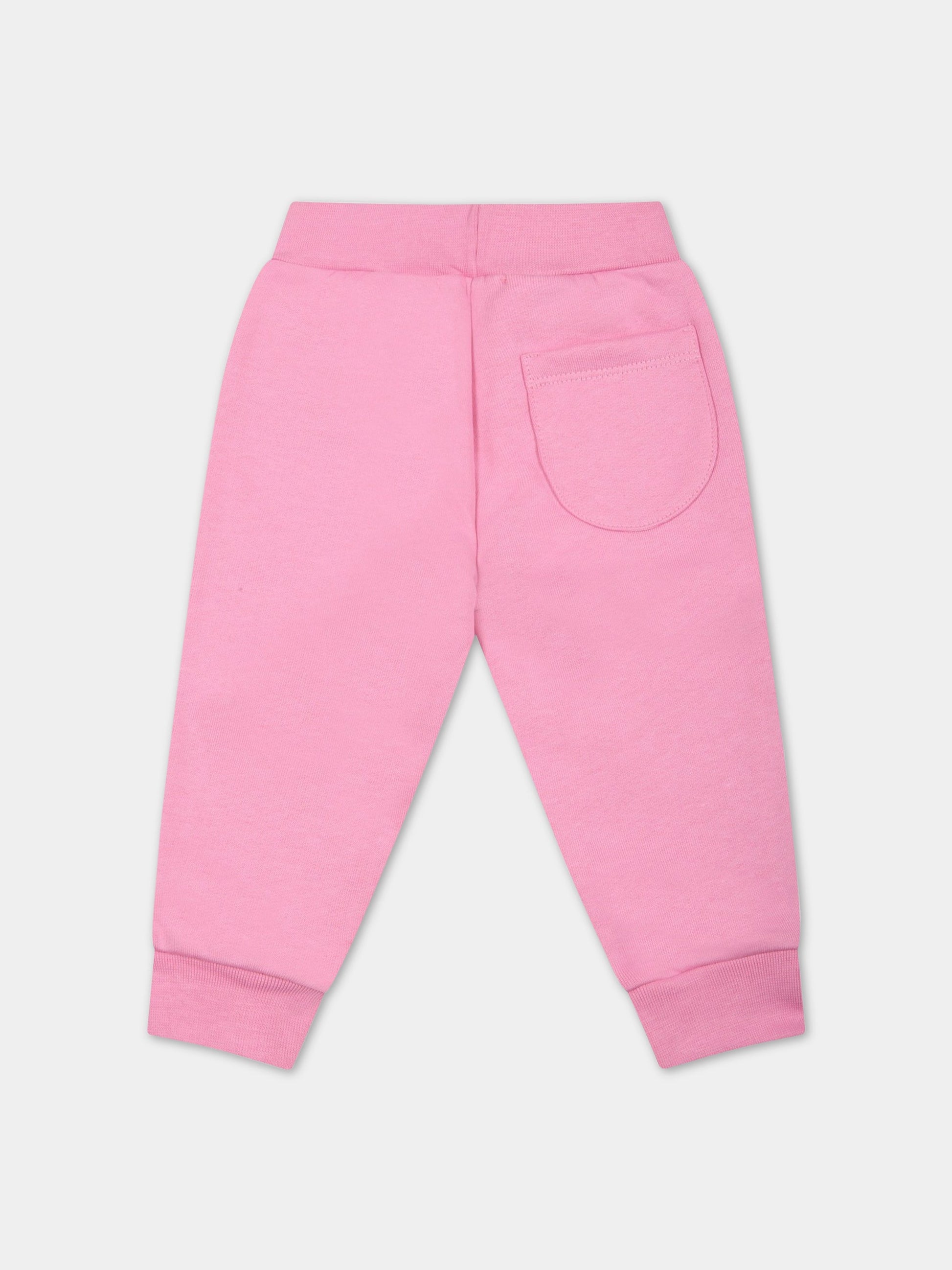 Pantaloni rosa da tuta per neonata con logo bianco,Msgm Kids,MS029105 042