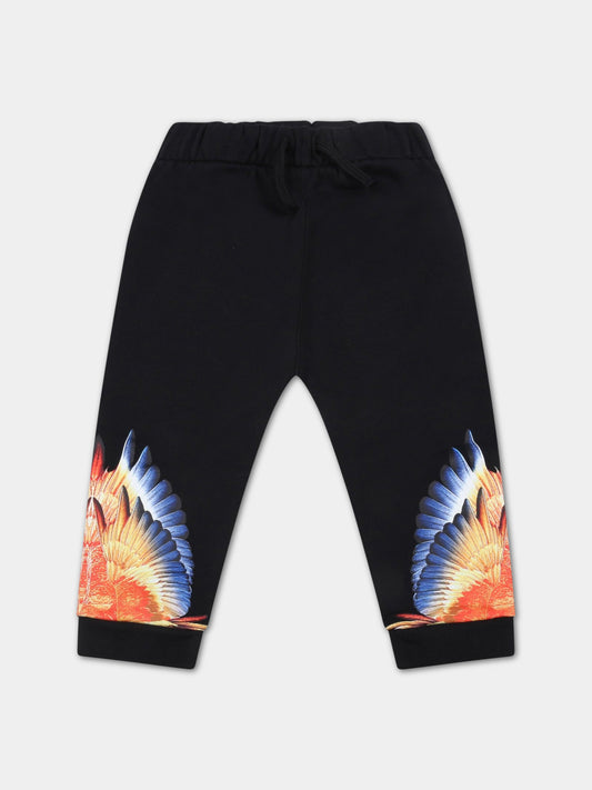 Pantalone nero per neonato con ali,Marcelo Burlon Kids,CBXD001F22FLE0021020