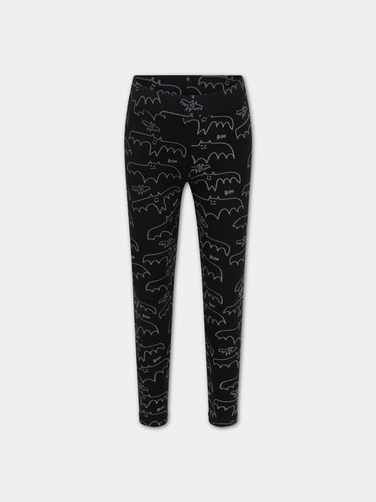 Leggings nero per bambina co pipistrelli,Stella Mccartney Kids,8R6C90 Z0751 930BC