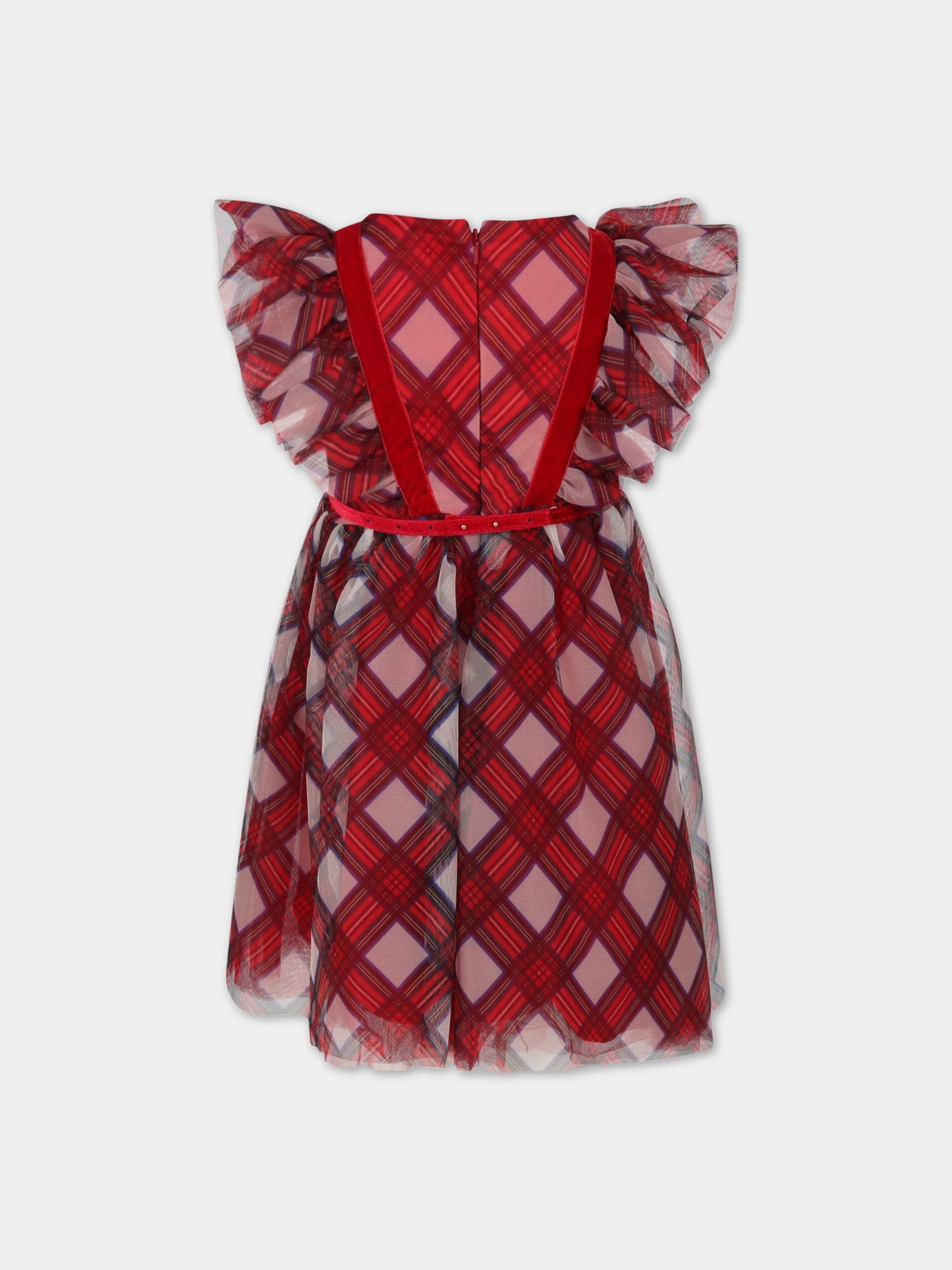 Vestito rosso per bambina con checks,Monnalisa,110915 0659 0143