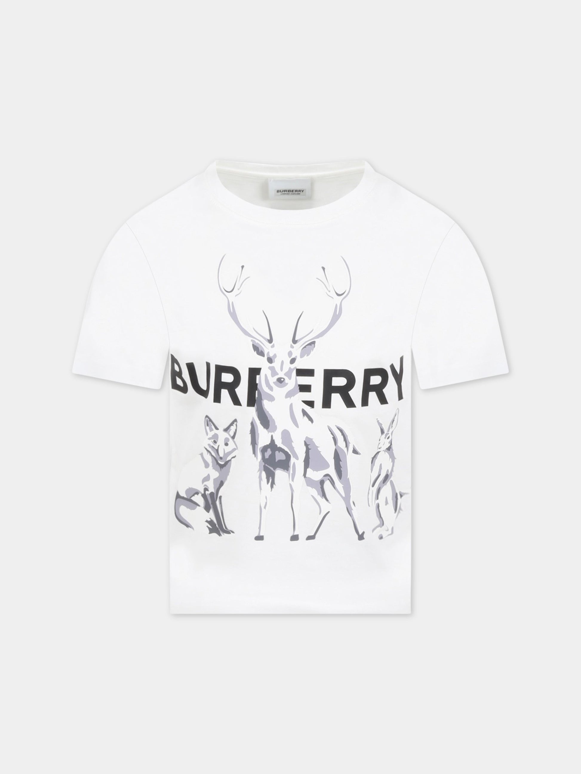 T-shirt bianca per bambini con animali,Burberry Kids,8057823