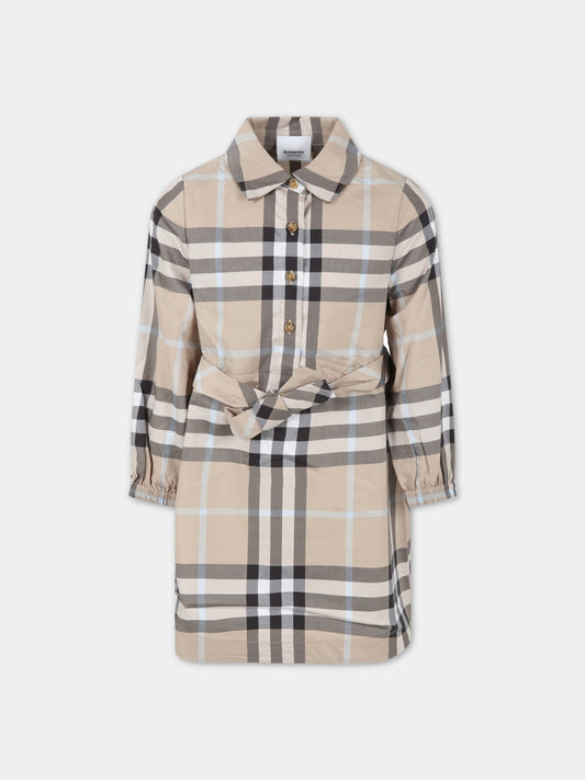 Vestito beige per bambina con check,Burberry Kids,8054092