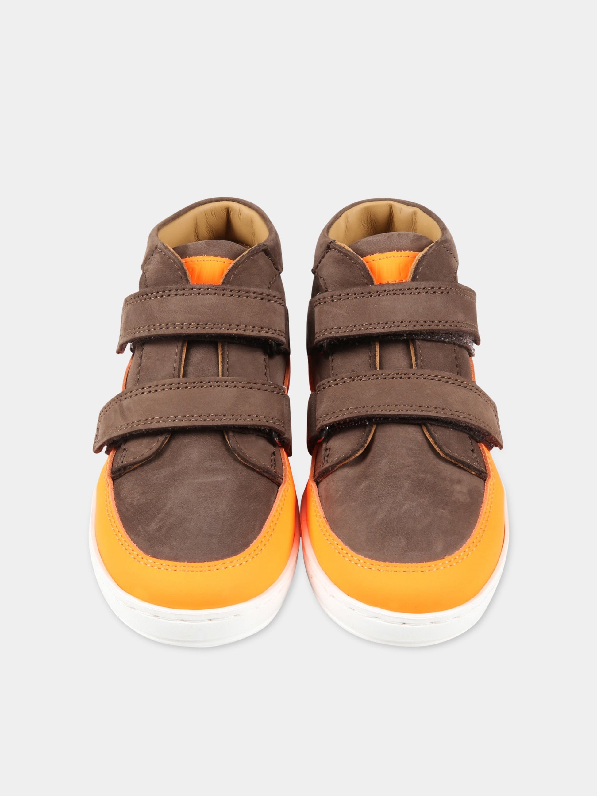 Sneakers marroni per bambino,Gallucci Kids,T20100 (COLORE MARRONE/FLUO ORANGE)