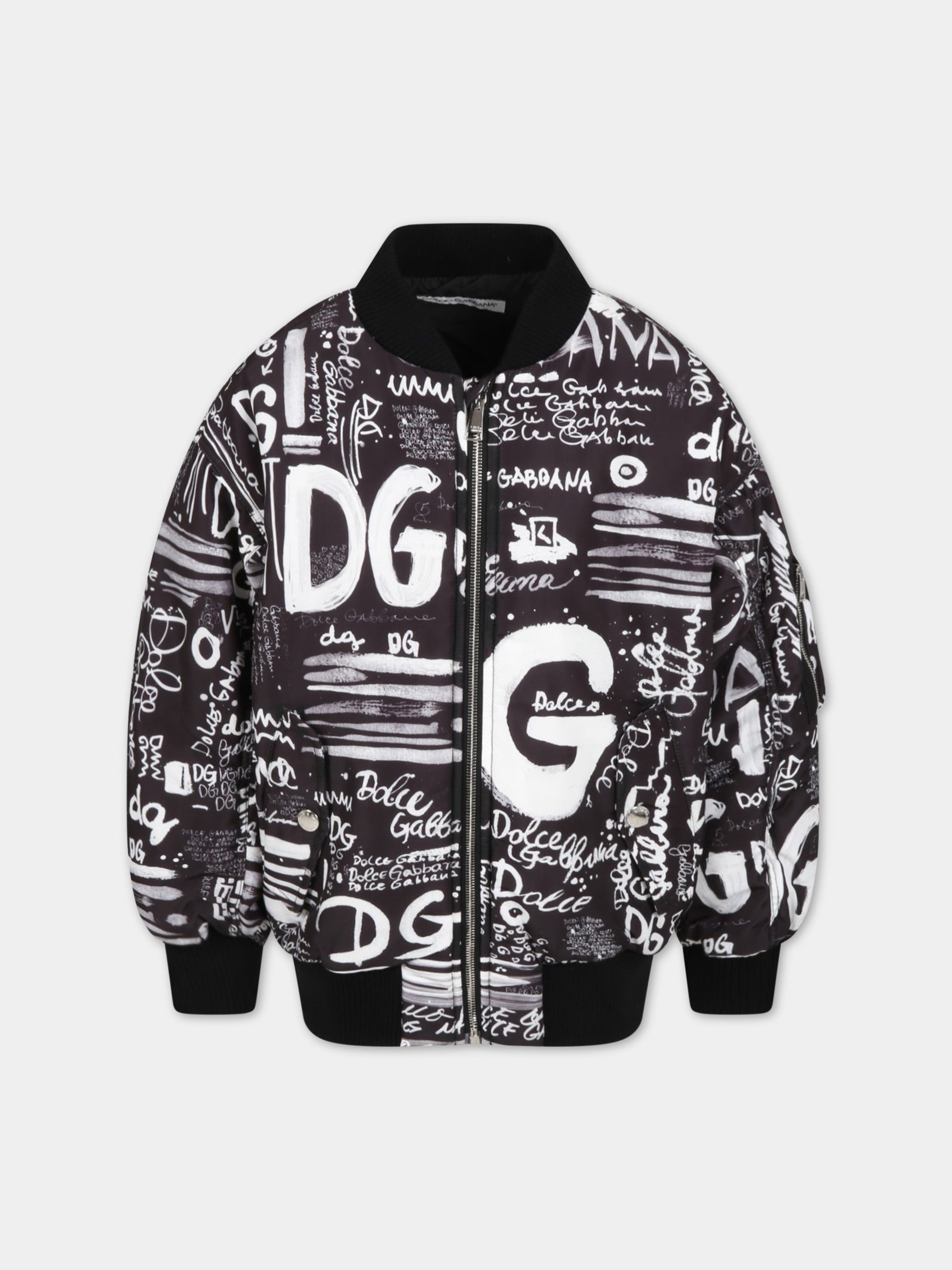 Piumino nero per bambino con loghi,Dolce & Gabbana Kids,L4JB4X ISMC4 HNSAA