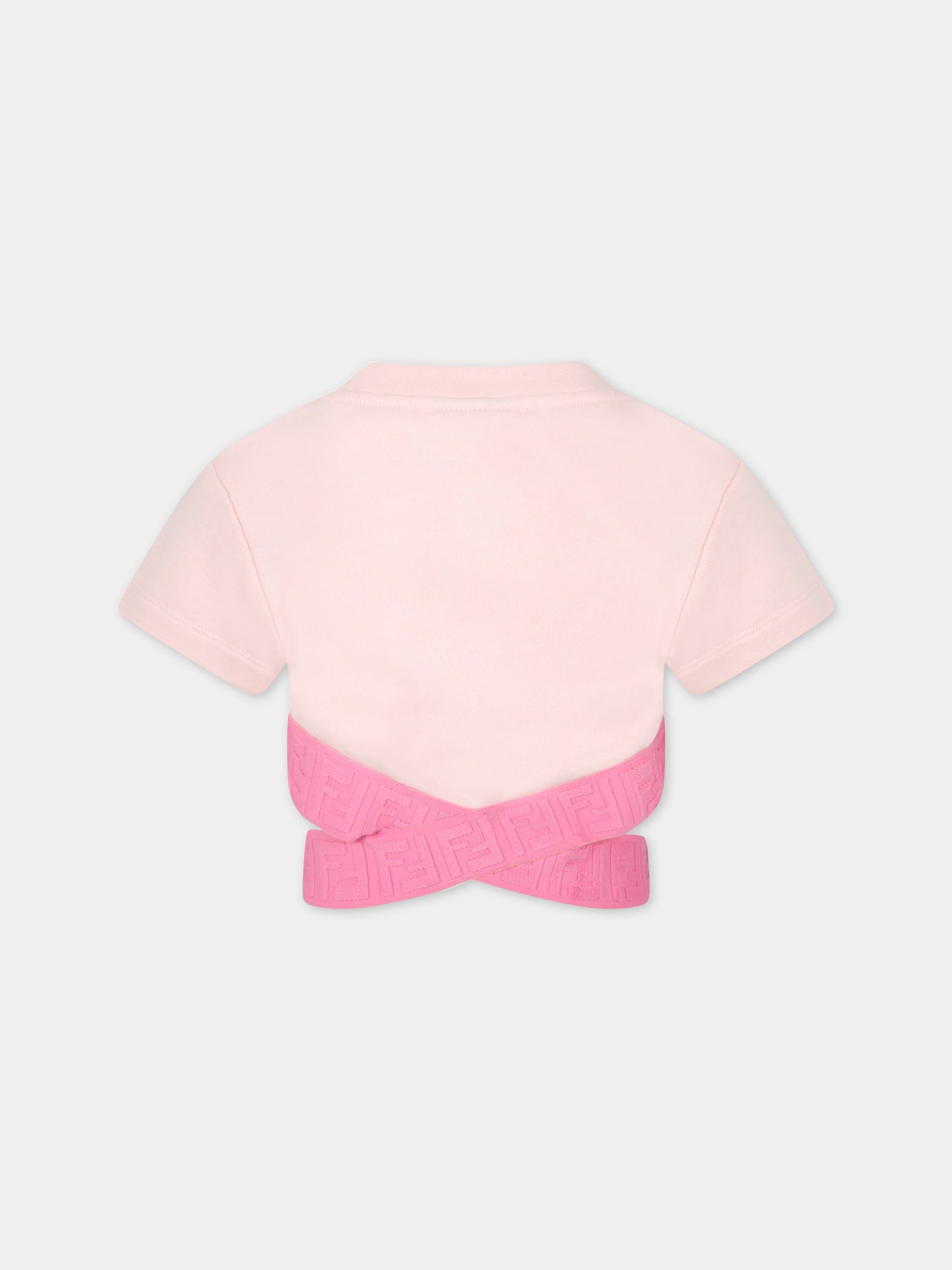 T-shirt rosa per bambina con banda fucsia,Fendi Kids,JFI256 5V0 F11H0