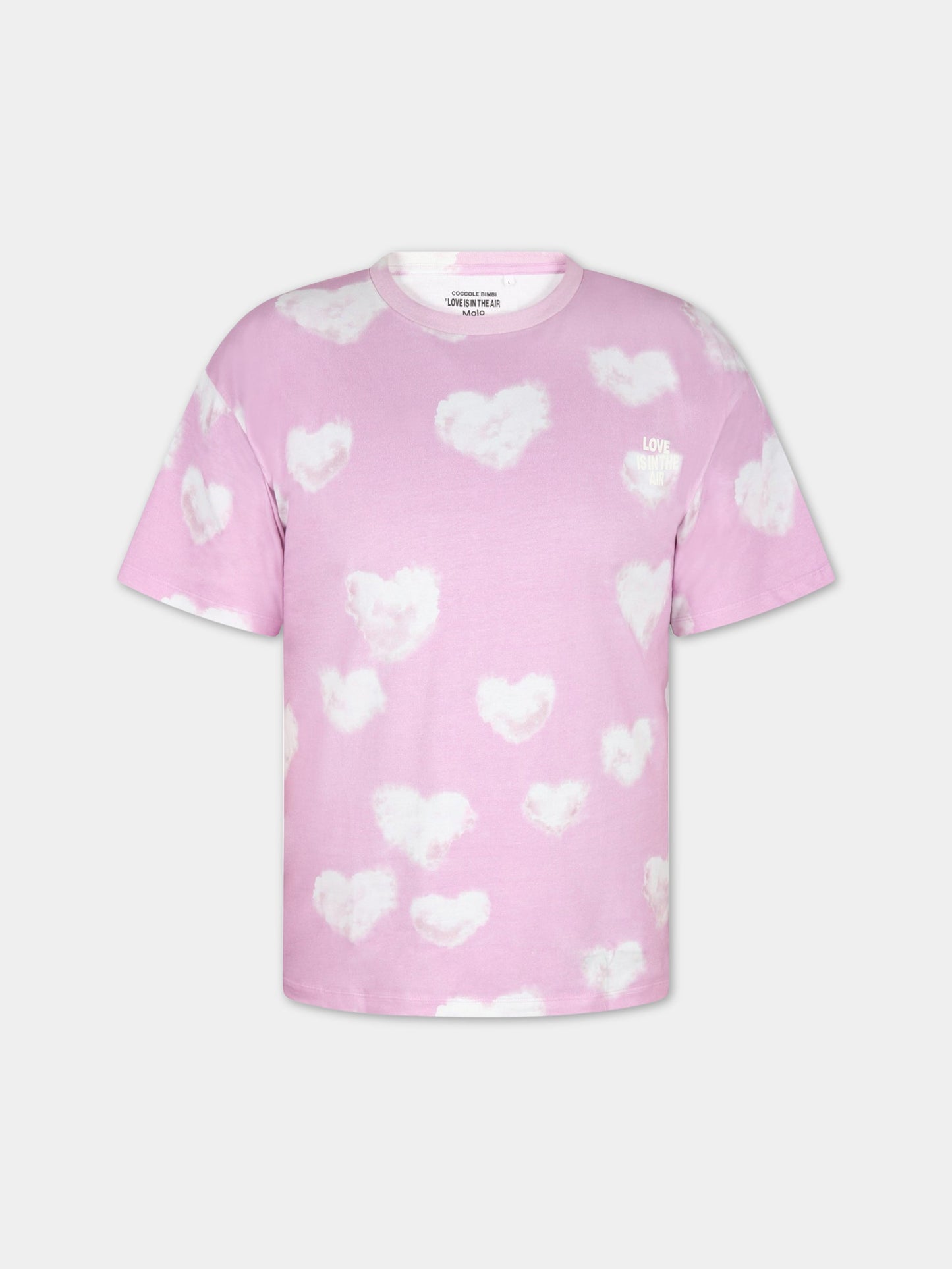 T-shirt rosa per adulti con iconiche nuvole bianche,Rainbow Clouds,ROXO ADULT 6705