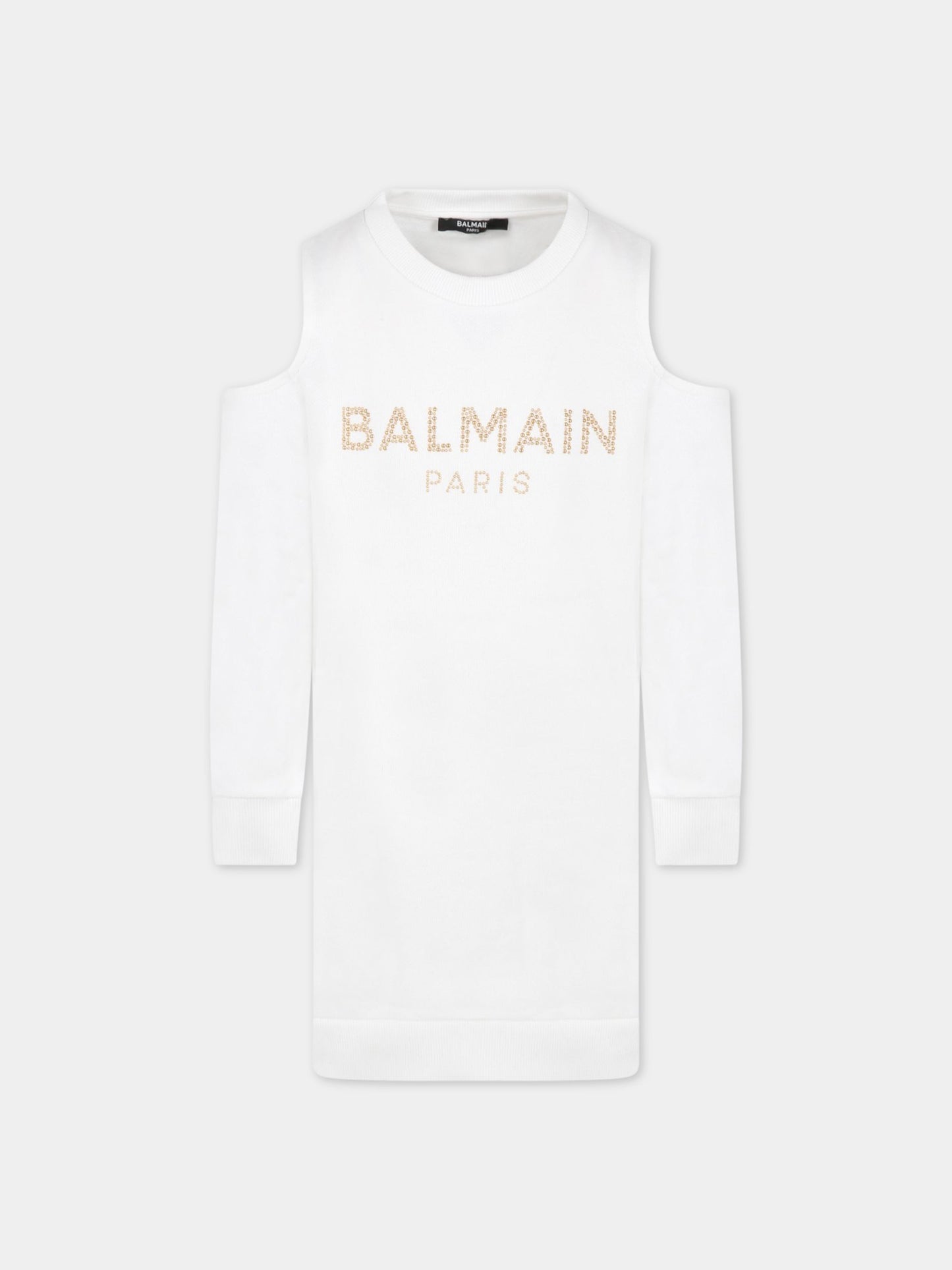 Vestito bianco per bambina con logo,Balmain Kids,6Q1320 F0015 100