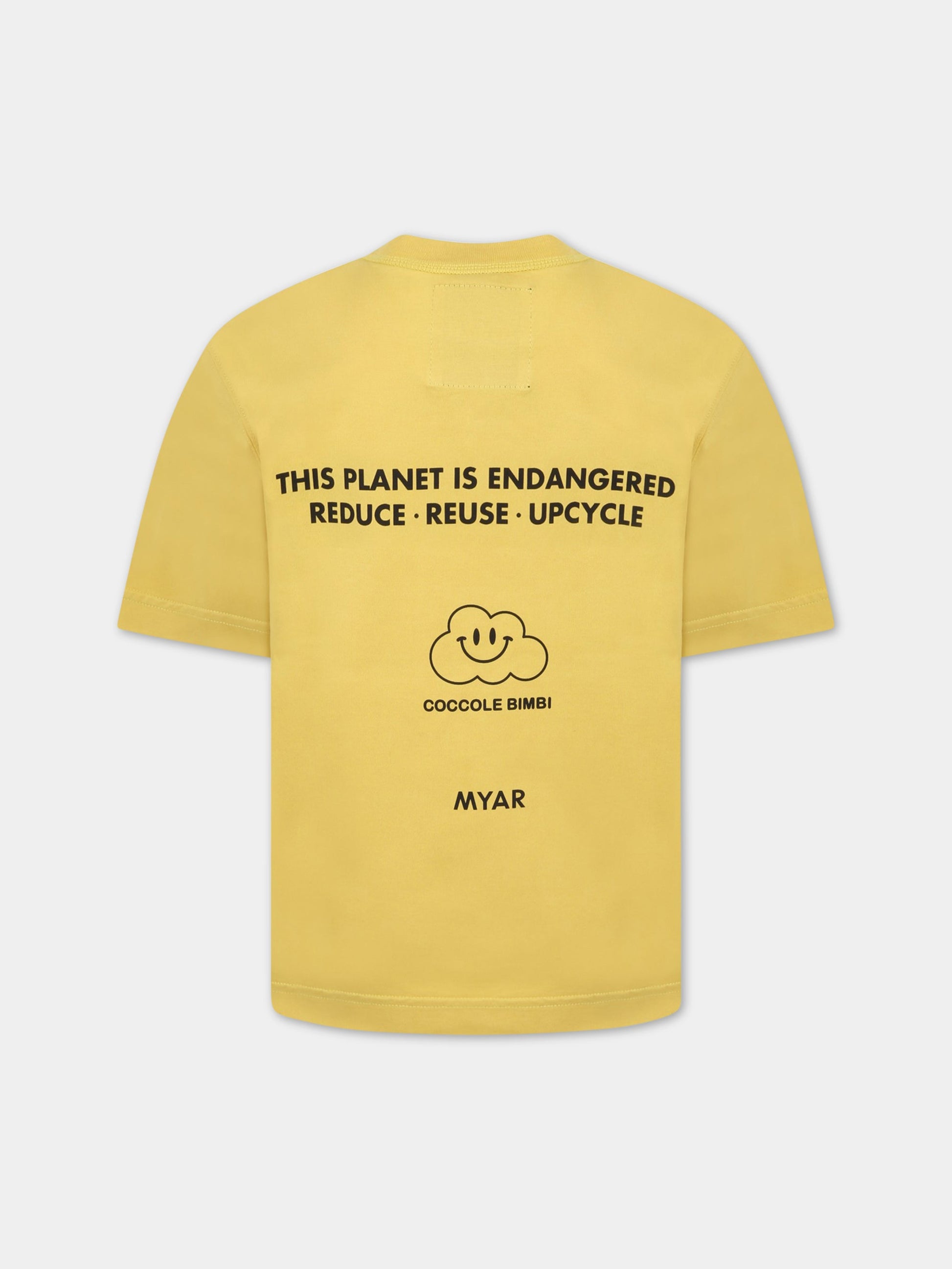 T-shirt gialla per bambini con stampa grigia e loghi,Myar X Coccolebimbi,MY0018 MY013 MY201-1