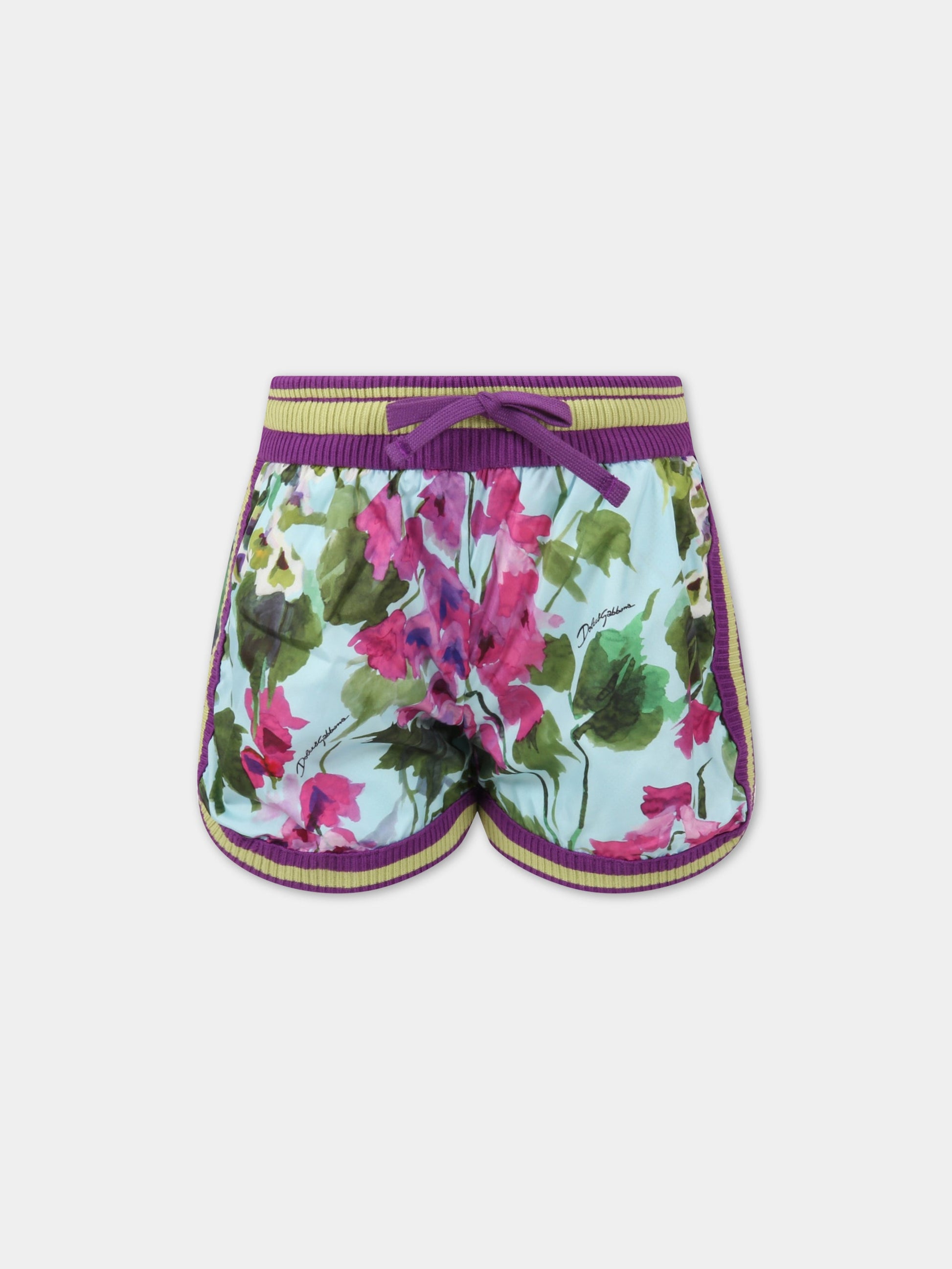 Short celeste per bambina con campanule,Dolce & Gabbana Kids,L5JQ76 HSM8V HC3JB