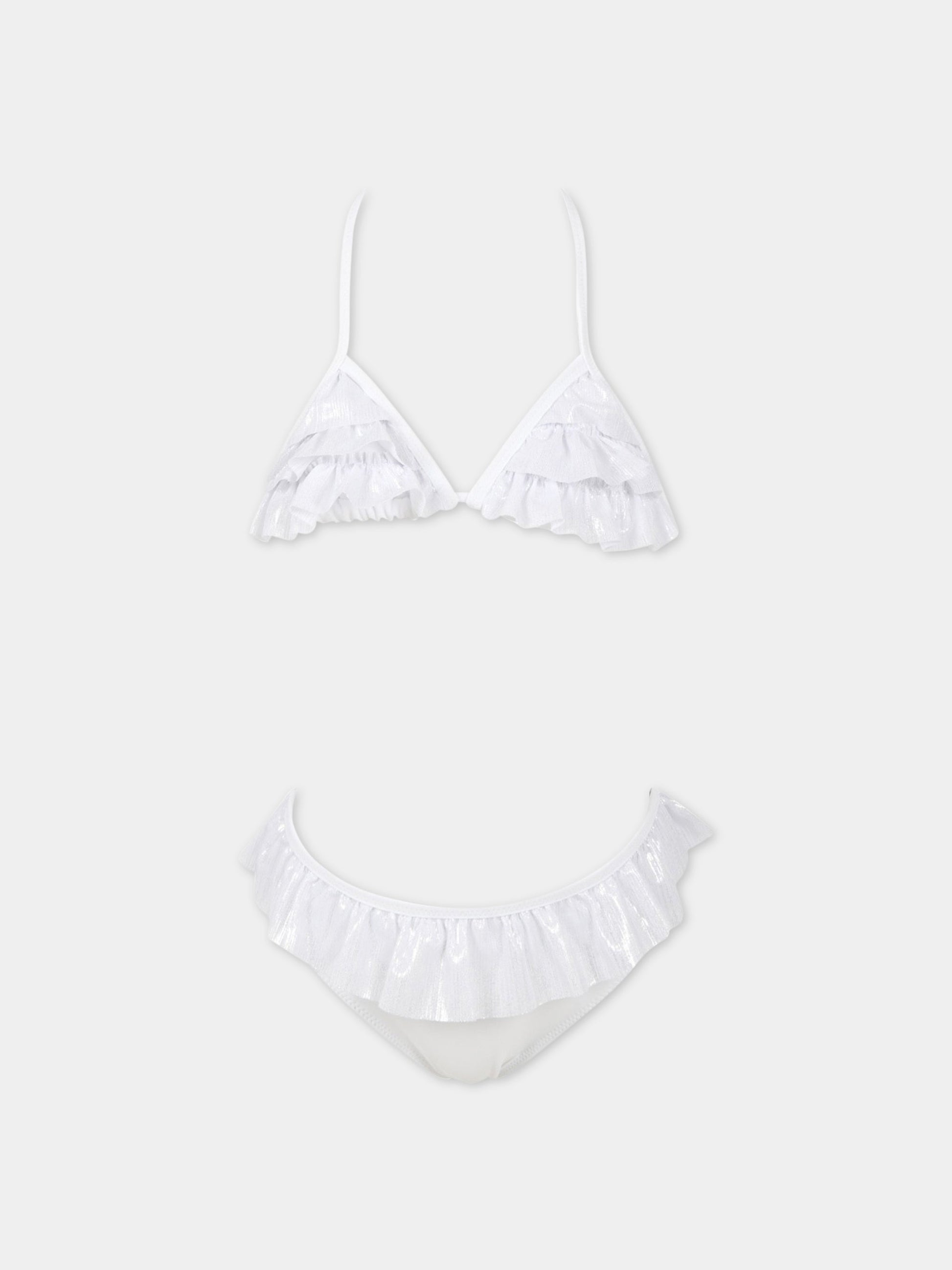 Bikini bianco per bambina con rouche argentate,Dimensione Danza,029643 122