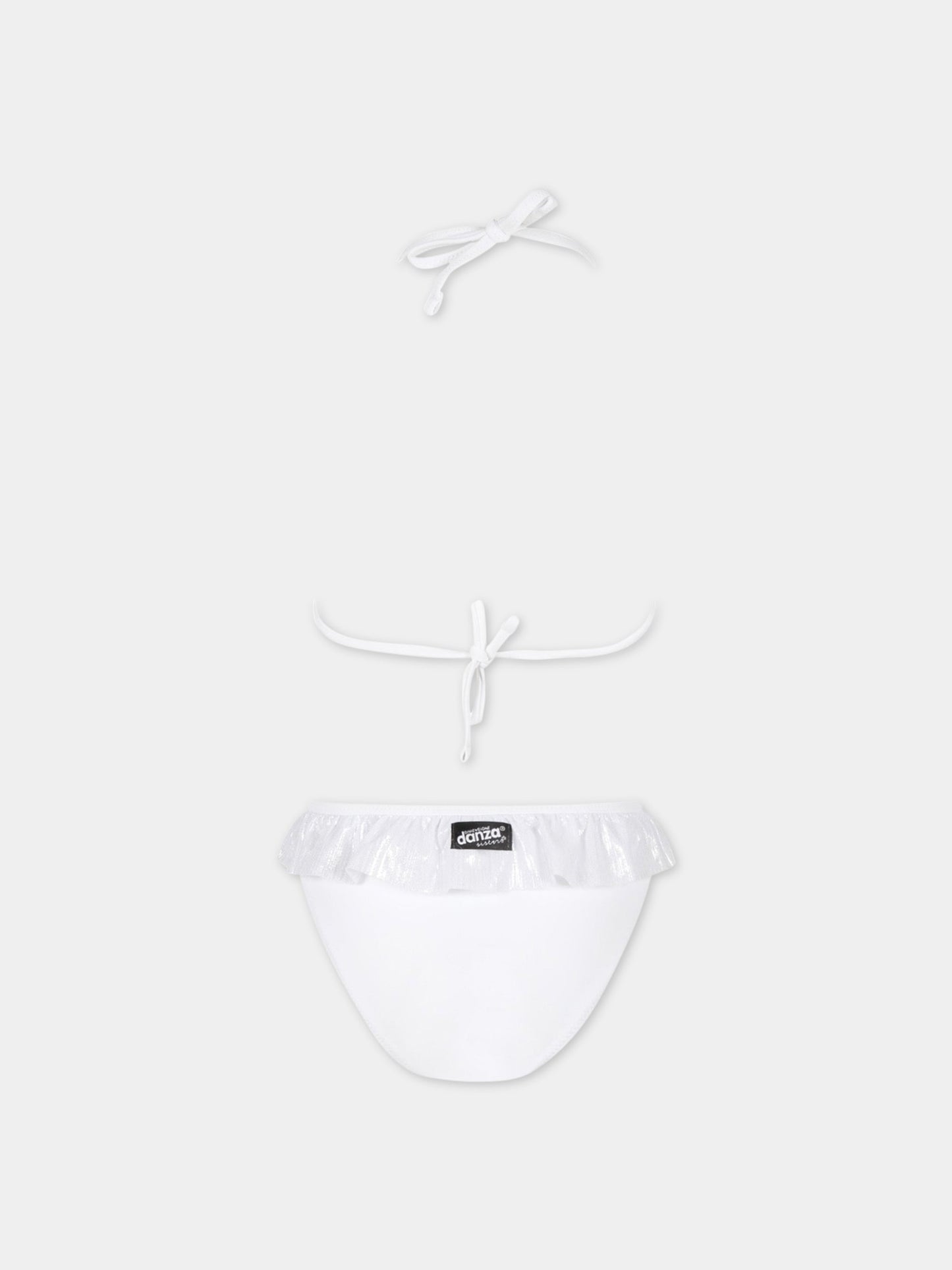 Bikini bianco per bambina con rouche argentate,Dimensione Danza,029643 122