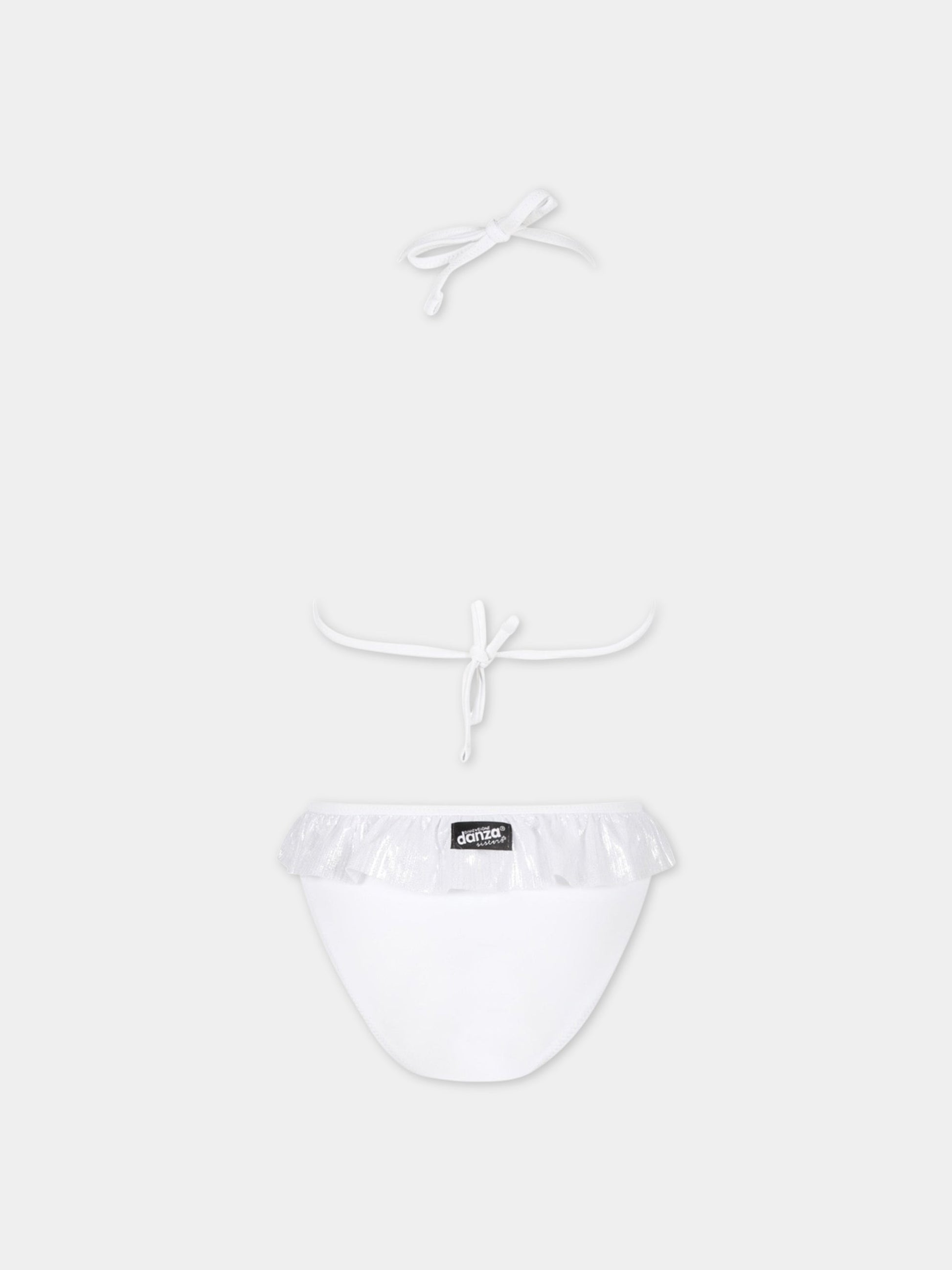 Bikini bianco per bambina con rouche argentate,Dimensione Danza,029643 122